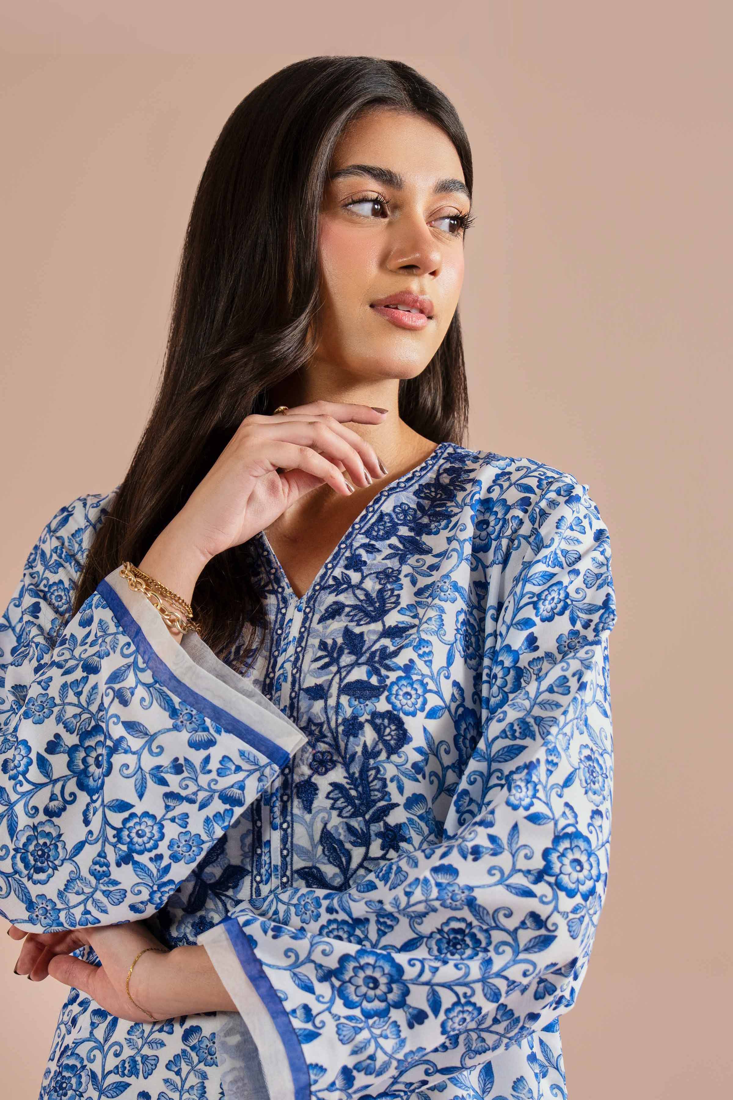 2 Piece - Printed Embroidered Suit - PE26-32 NishatUAE Blue Lawn 2PC Embroidered Ready To Wear