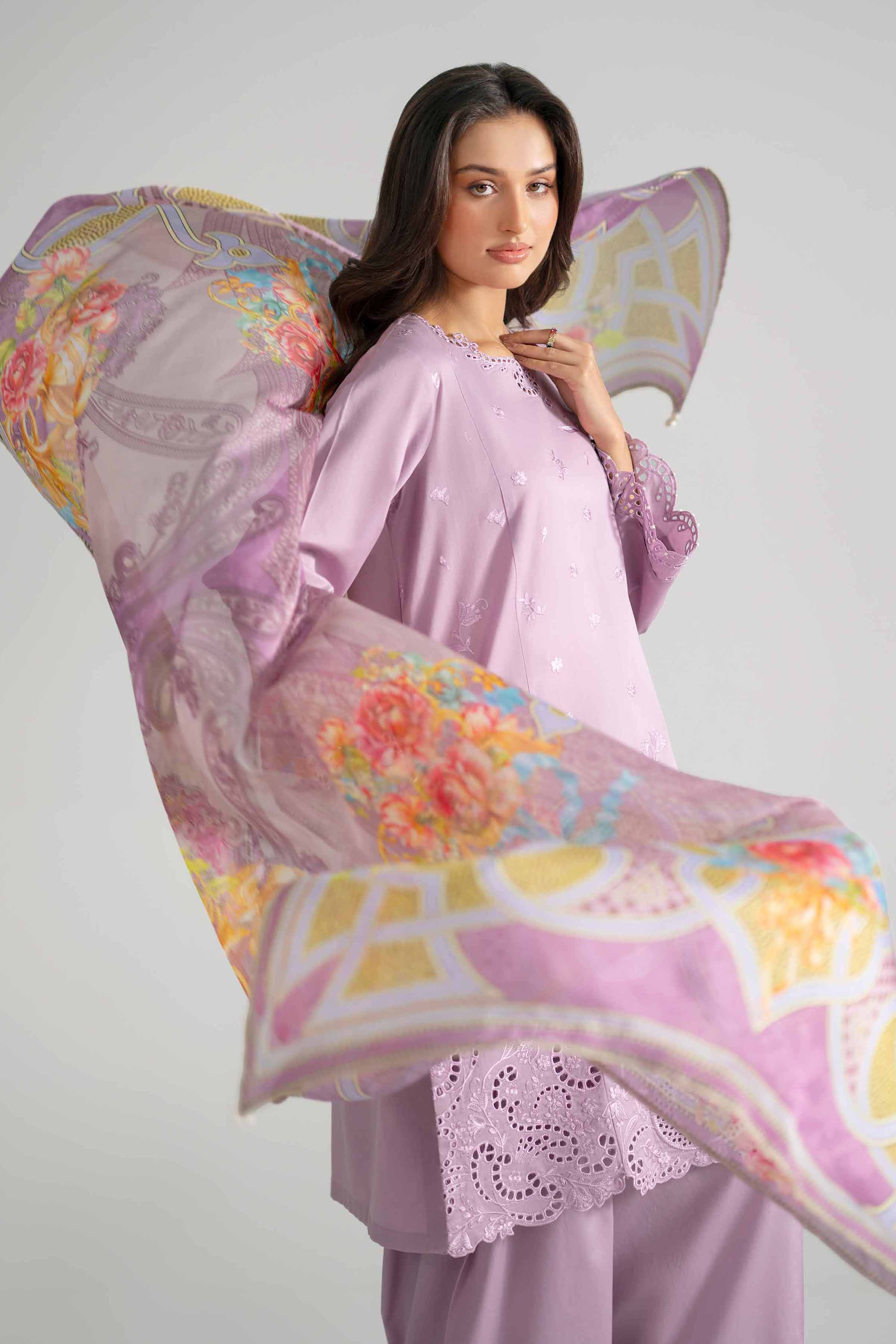 3 Piece - Embroidered Suit - PE26-322 Purple Cotton 3PC Embroidered READY TO WEAR