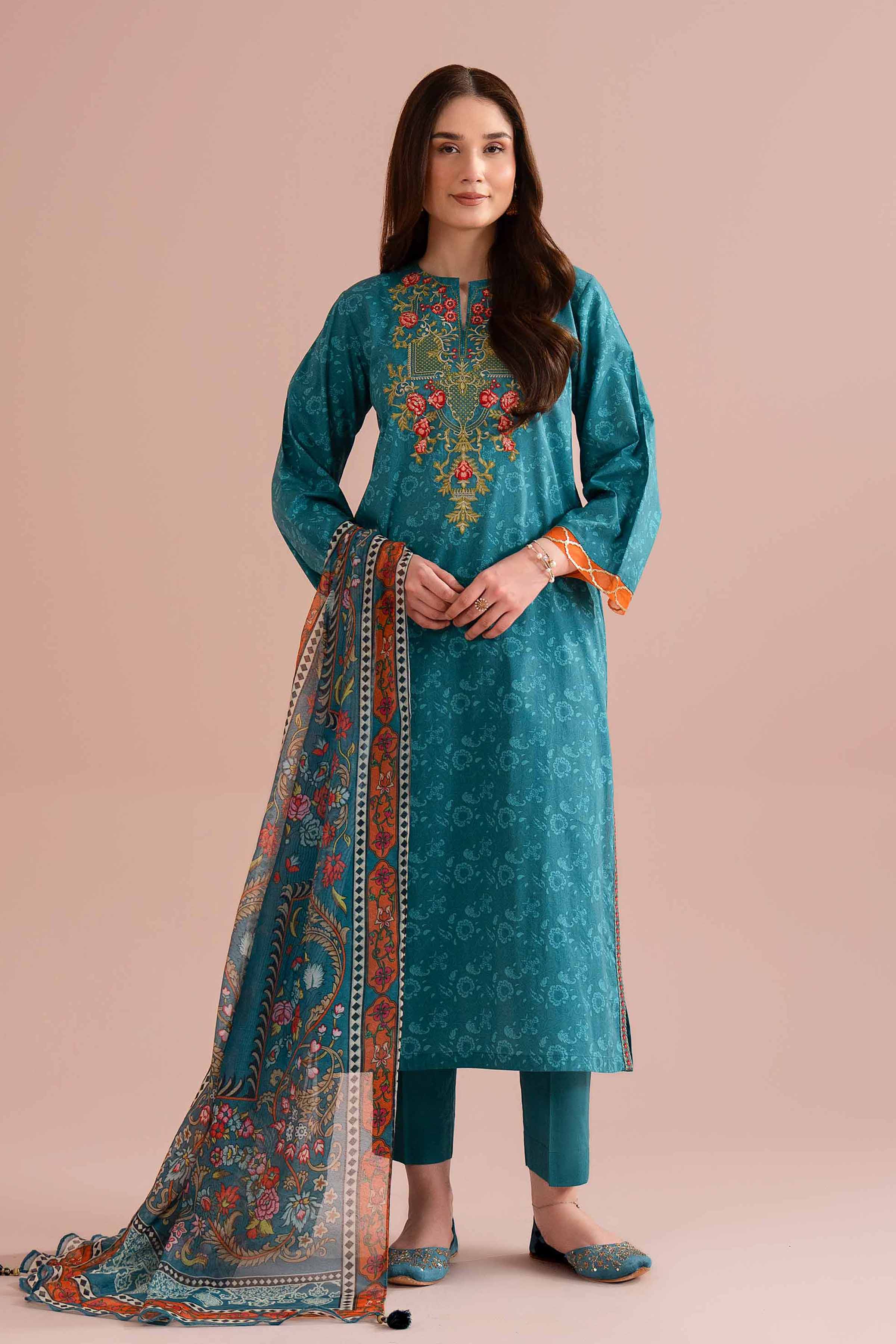 3 Piece - Printed Embroidered Suit - PE26-328