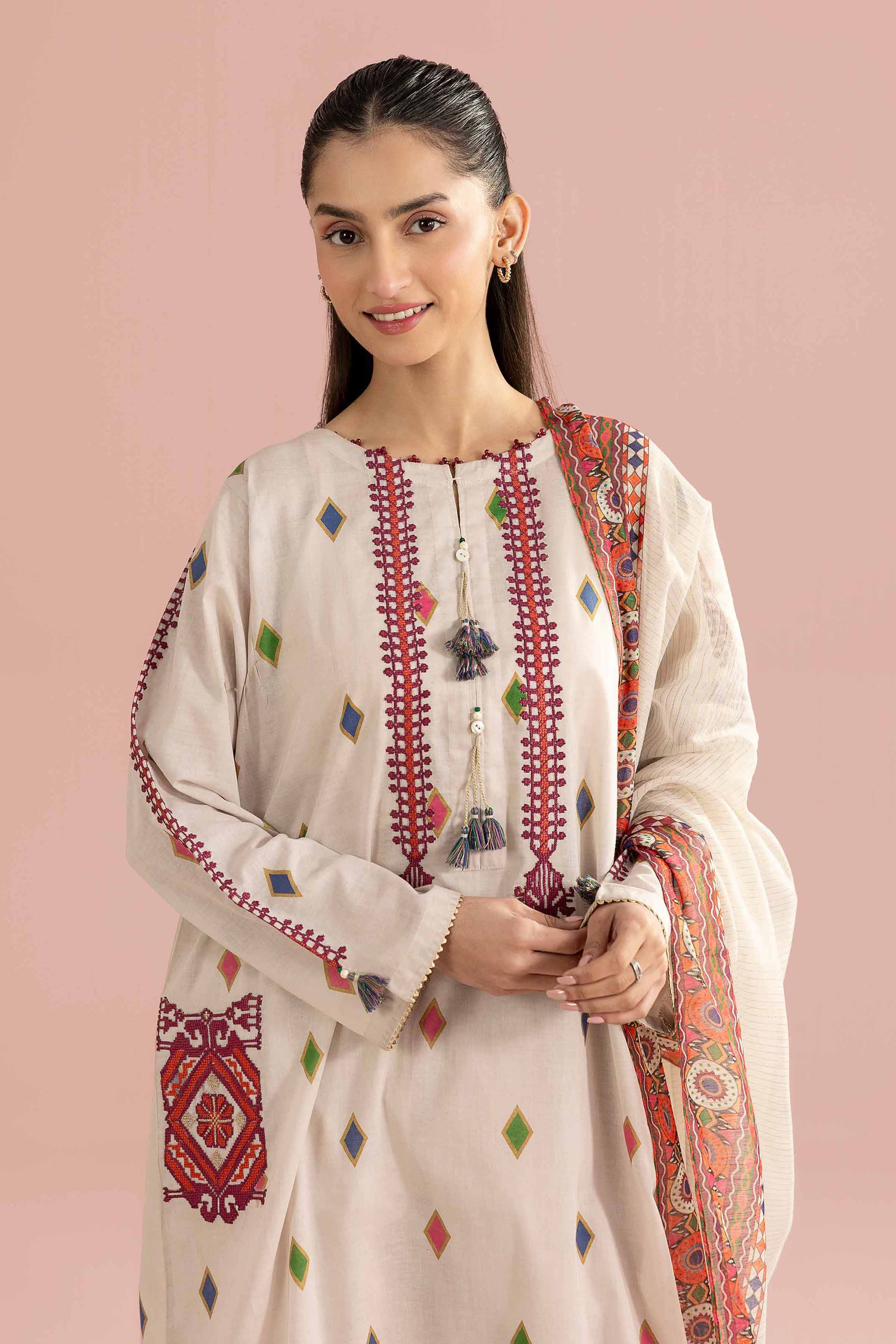 3 Piece - Printed Embroidered Suit - PE26-335