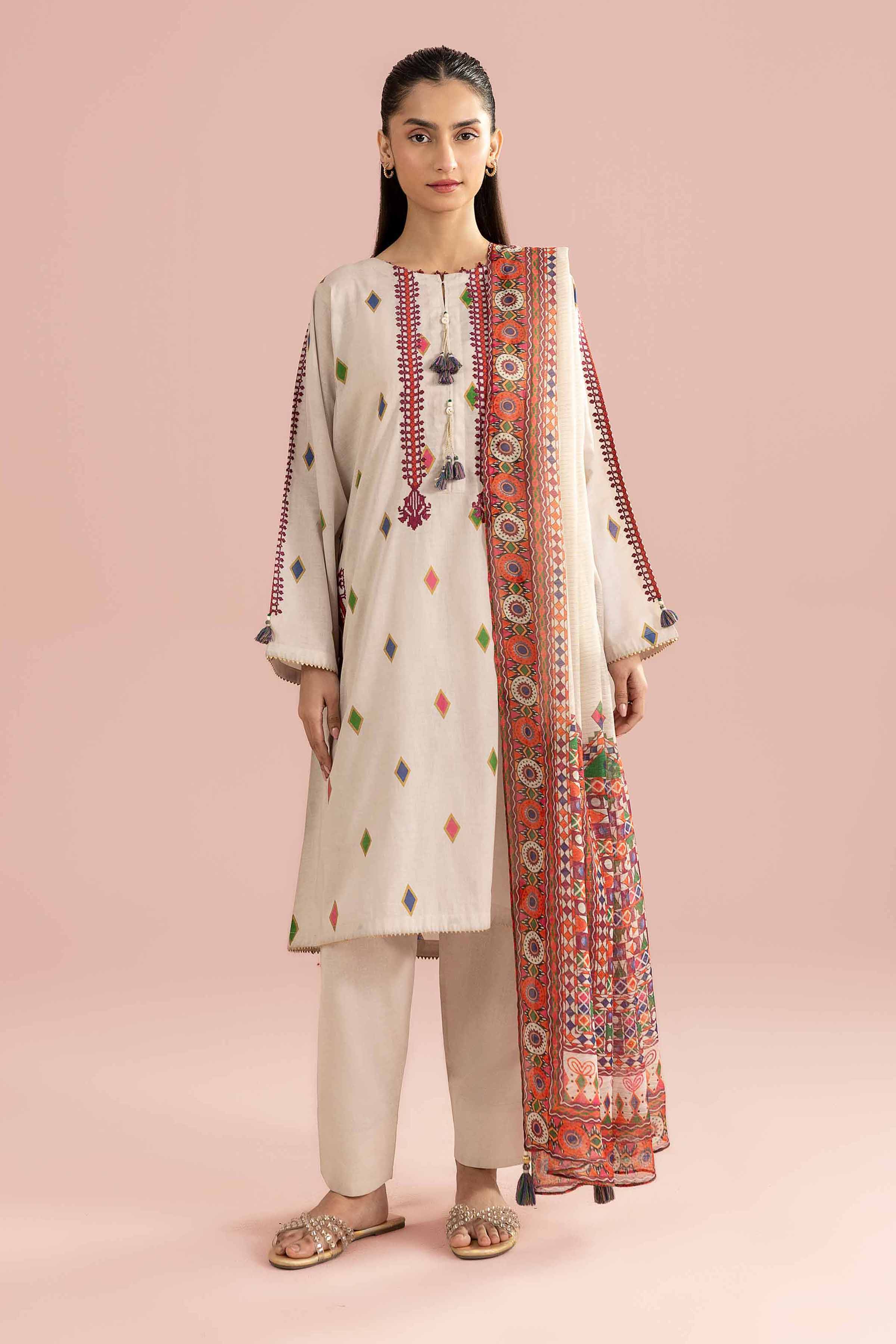 3 Piece - Printed Embroidered Suit - PE26-335