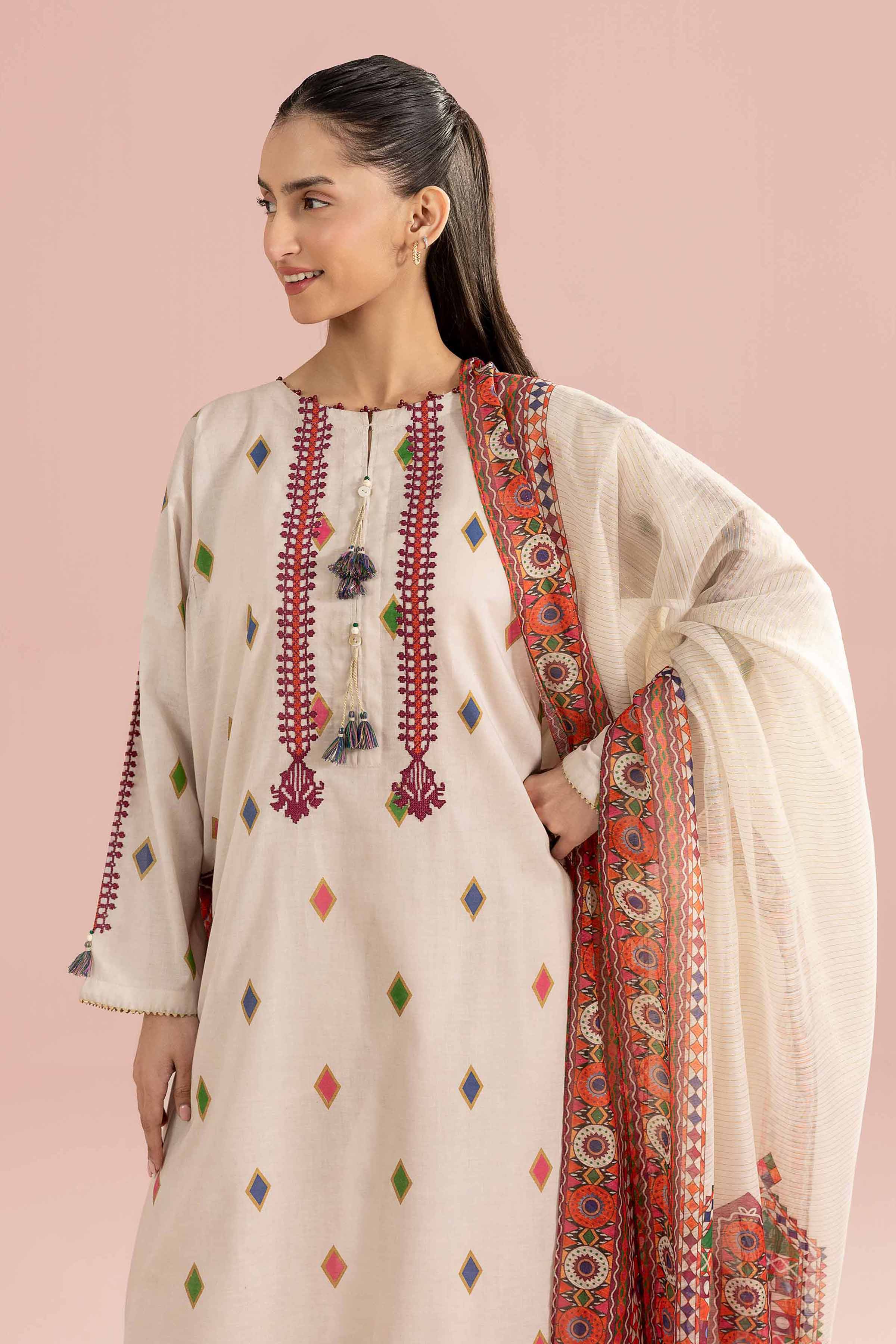 3 Piece - Printed Embroidered Suit - PE26-335