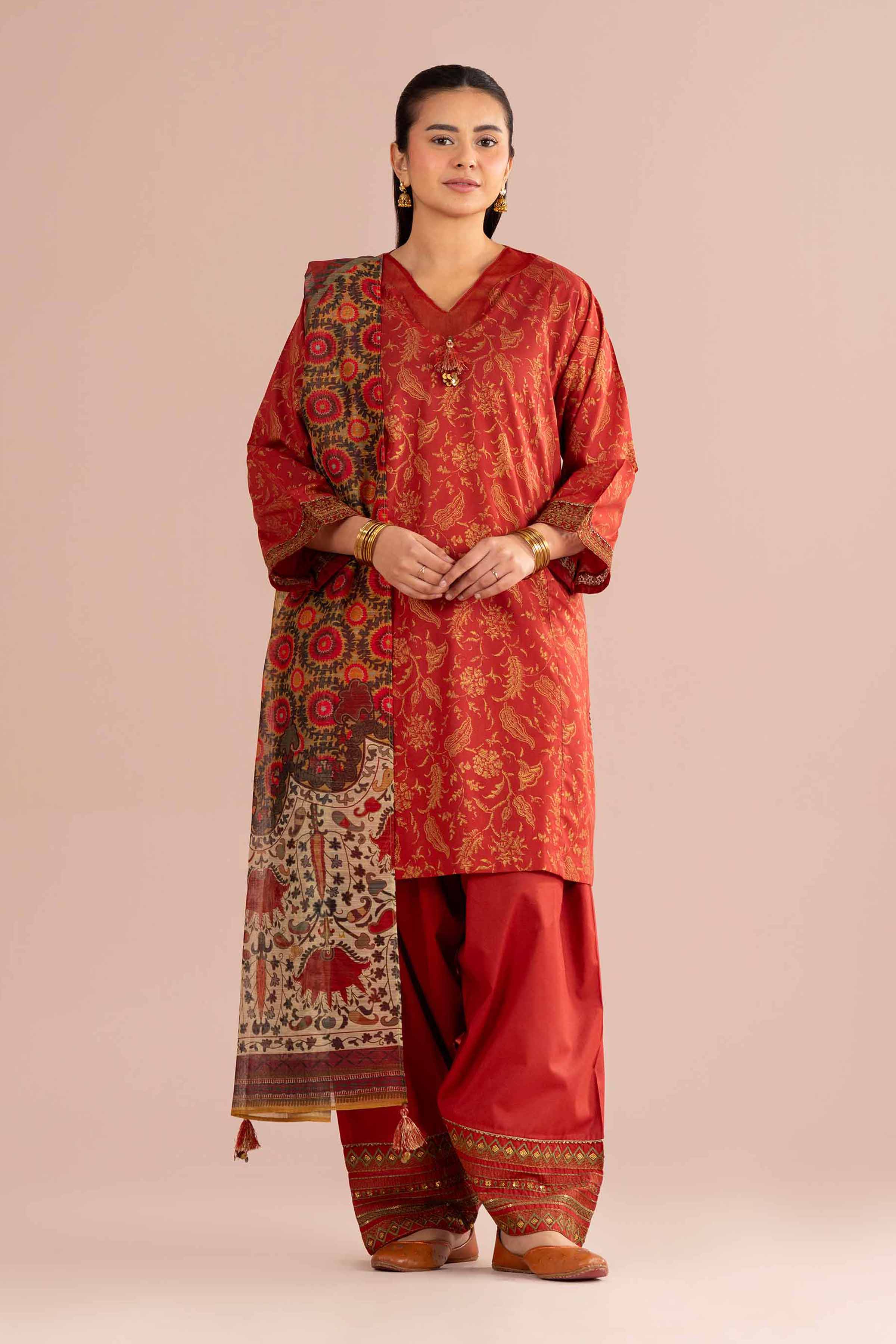 3 Piece - Printed Embroidered Suit - PE26-336