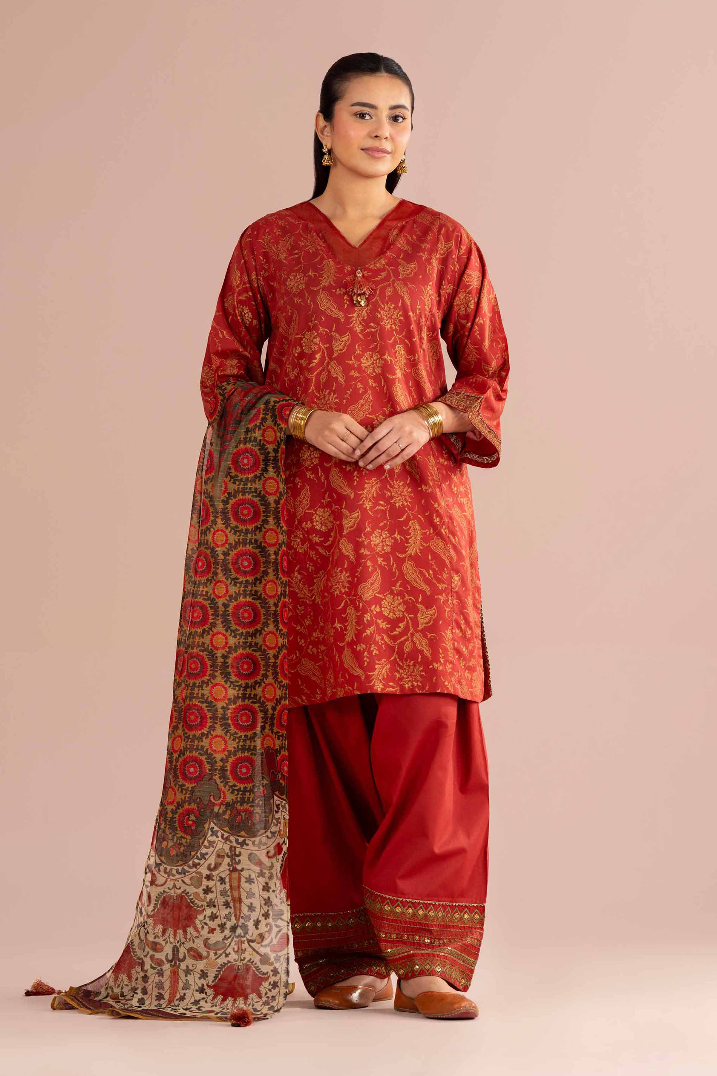 3 Piece - Printed Embroidered Suit - PE26-336