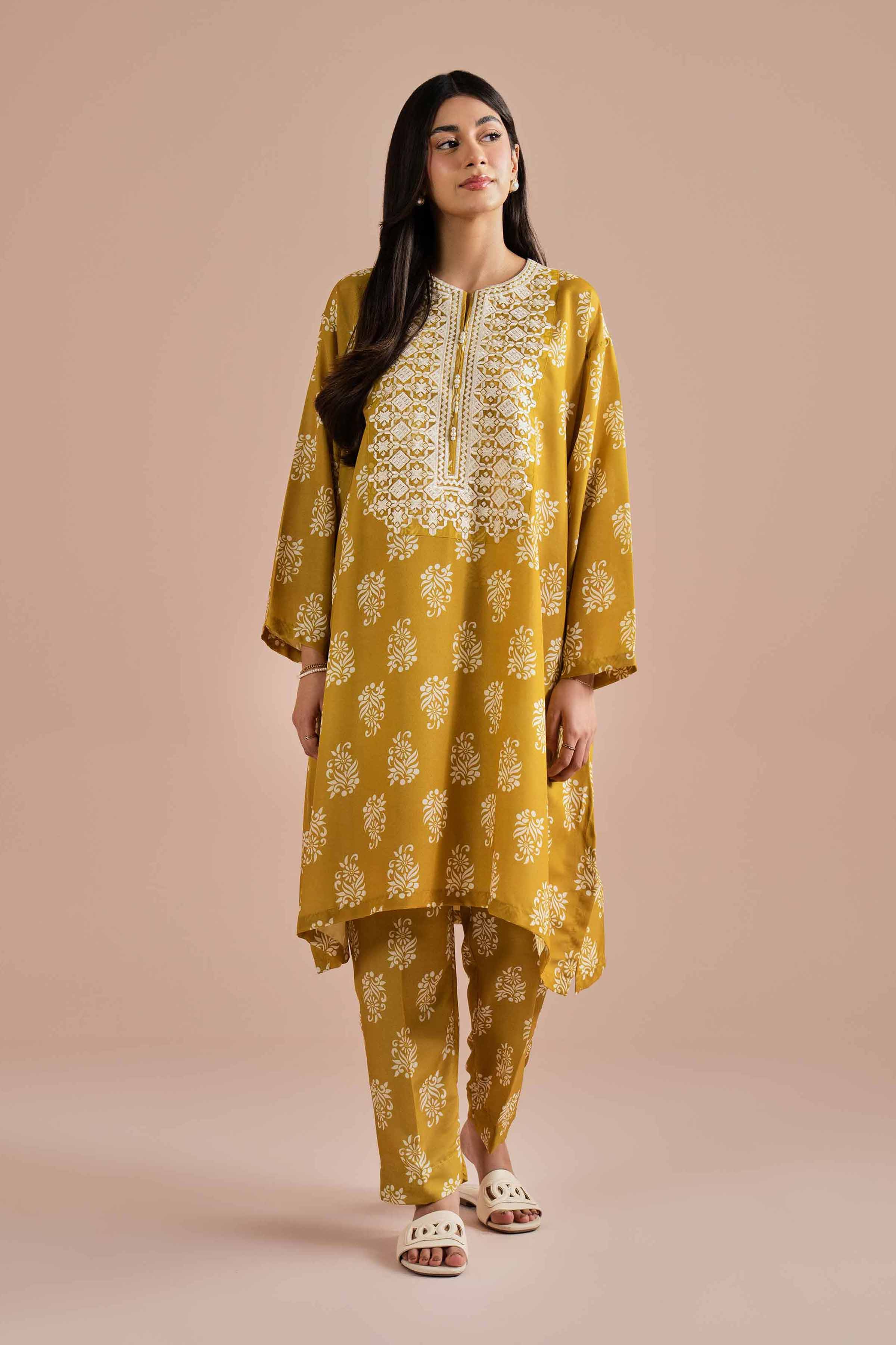 2 Piece - Printed Embroidered Suit - PE26-34 NishatUAE Yellow Lawn 2PC Embroidered Ready To Wear