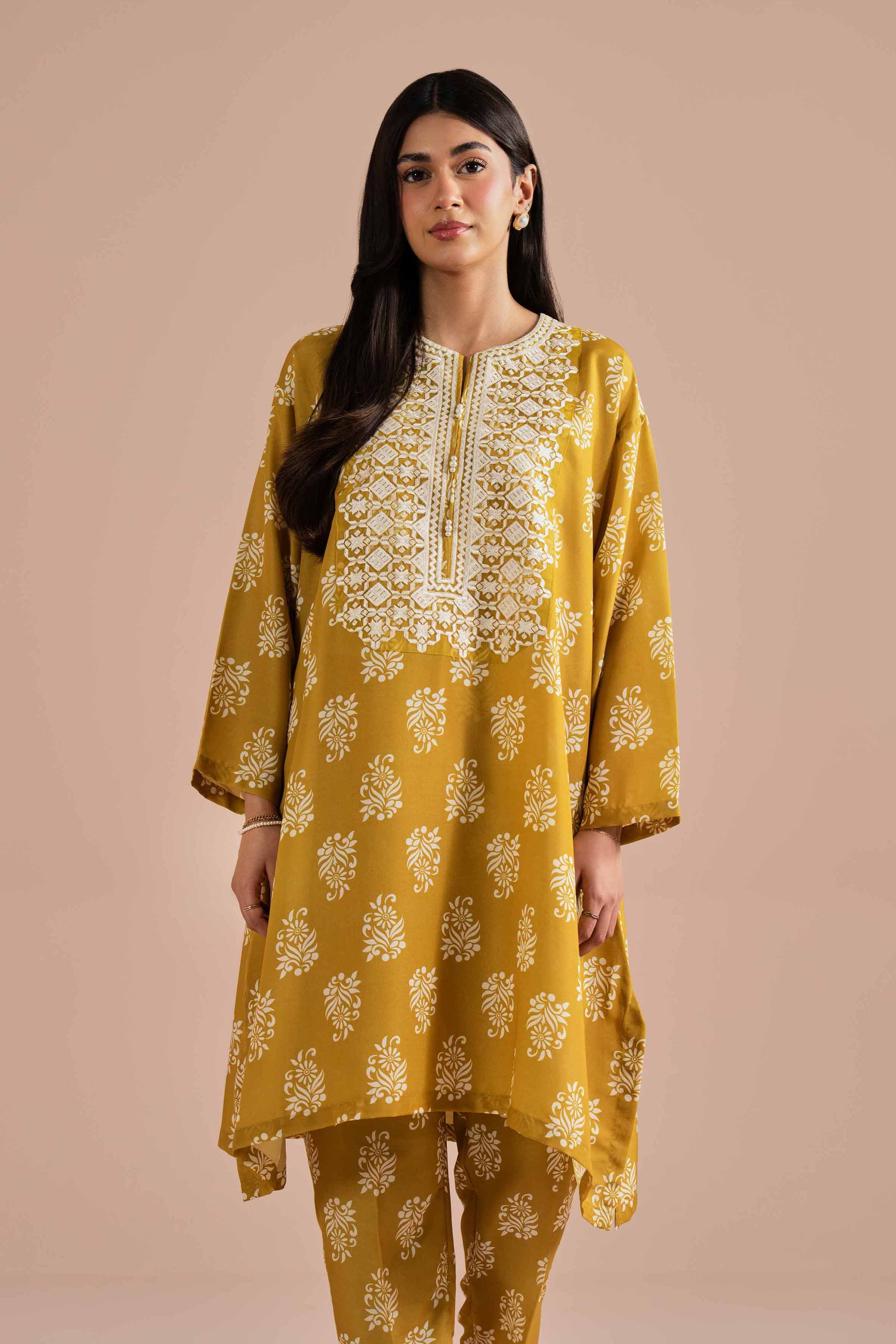 2 Piece - Printed Embroidered Suit - PE26-34 NishatUAE Yellow Lawn 2PC Embroidered Ready To Wear