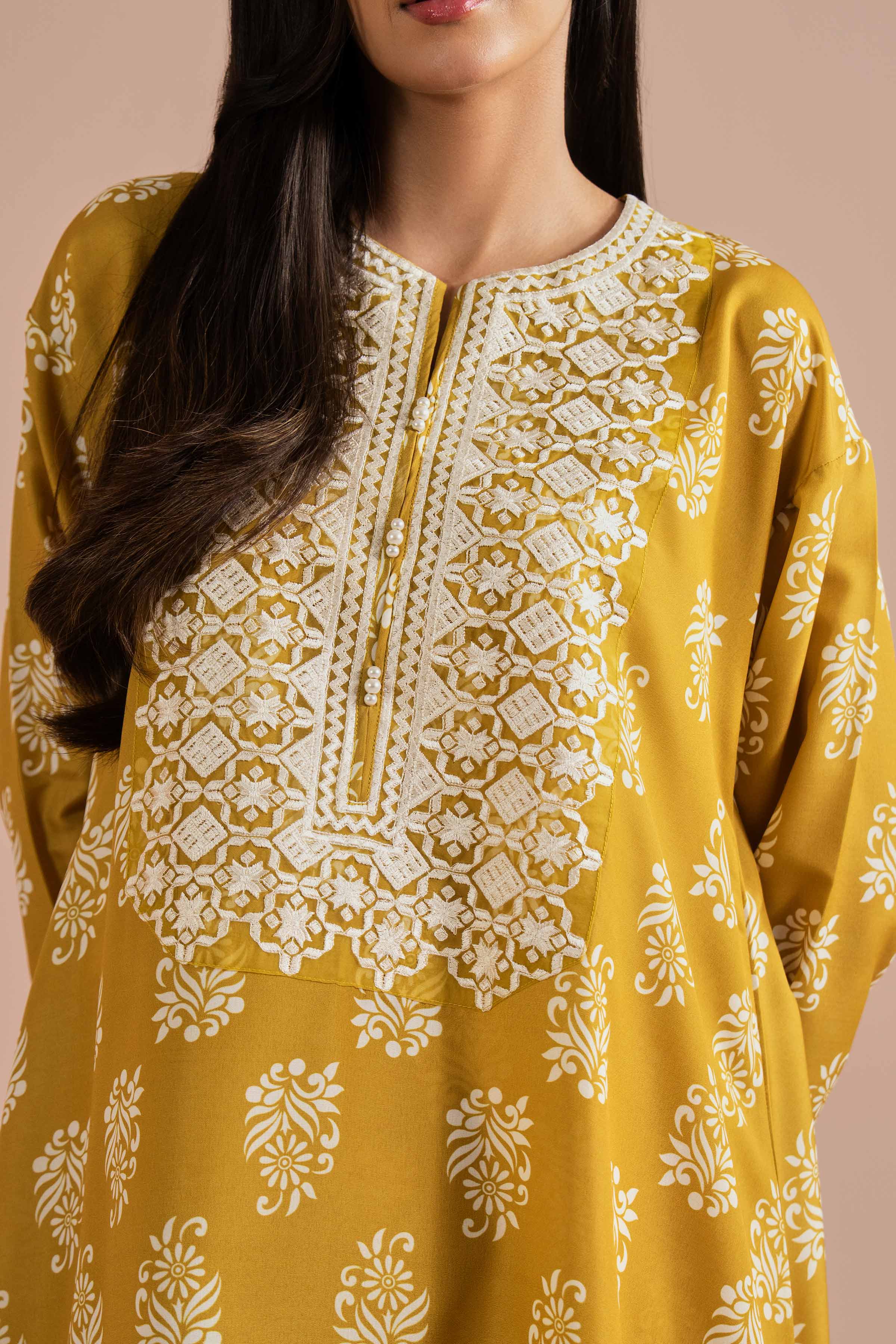 2 Piece - Printed Embroidered Suit - PE26-34 NishatUAE Yellow Lawn 2PC Embroidered Ready To Wear