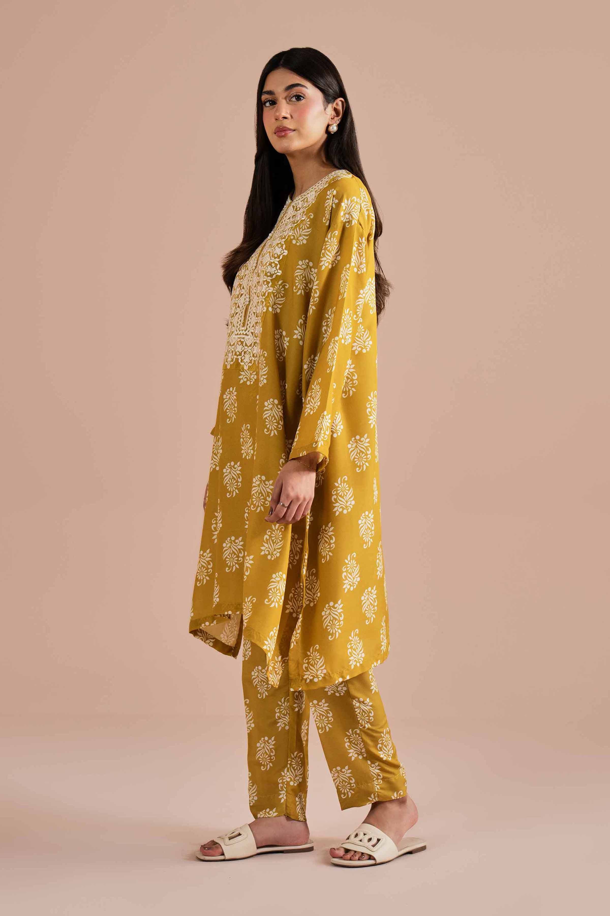 2 Piece - Printed Embroidered Suit - PE26-34 NishatUAE Yellow Lawn 2PC Embroidered Ready To Wear