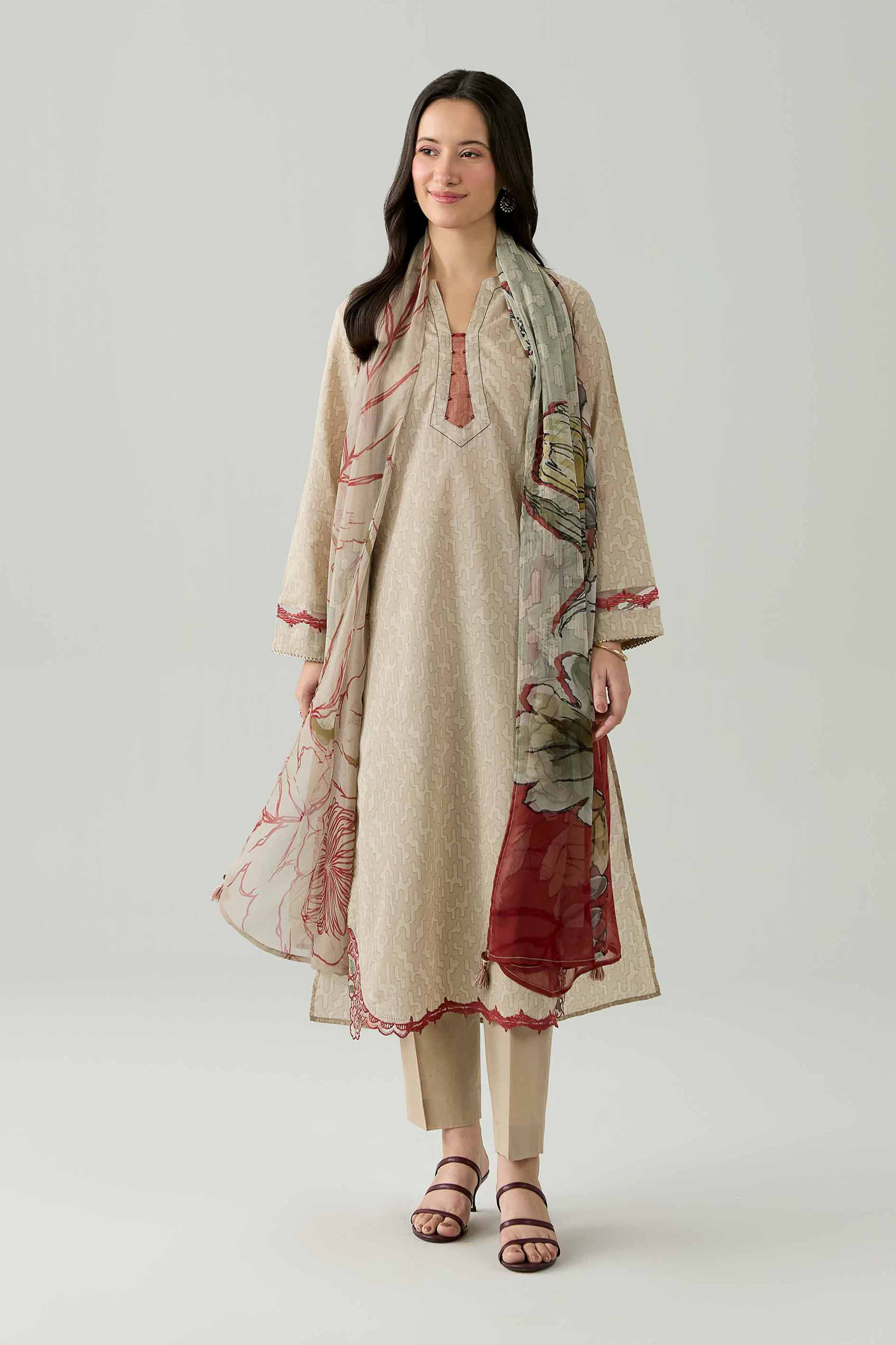 3 Piece - Printed Embroidered Suit - PE26-340