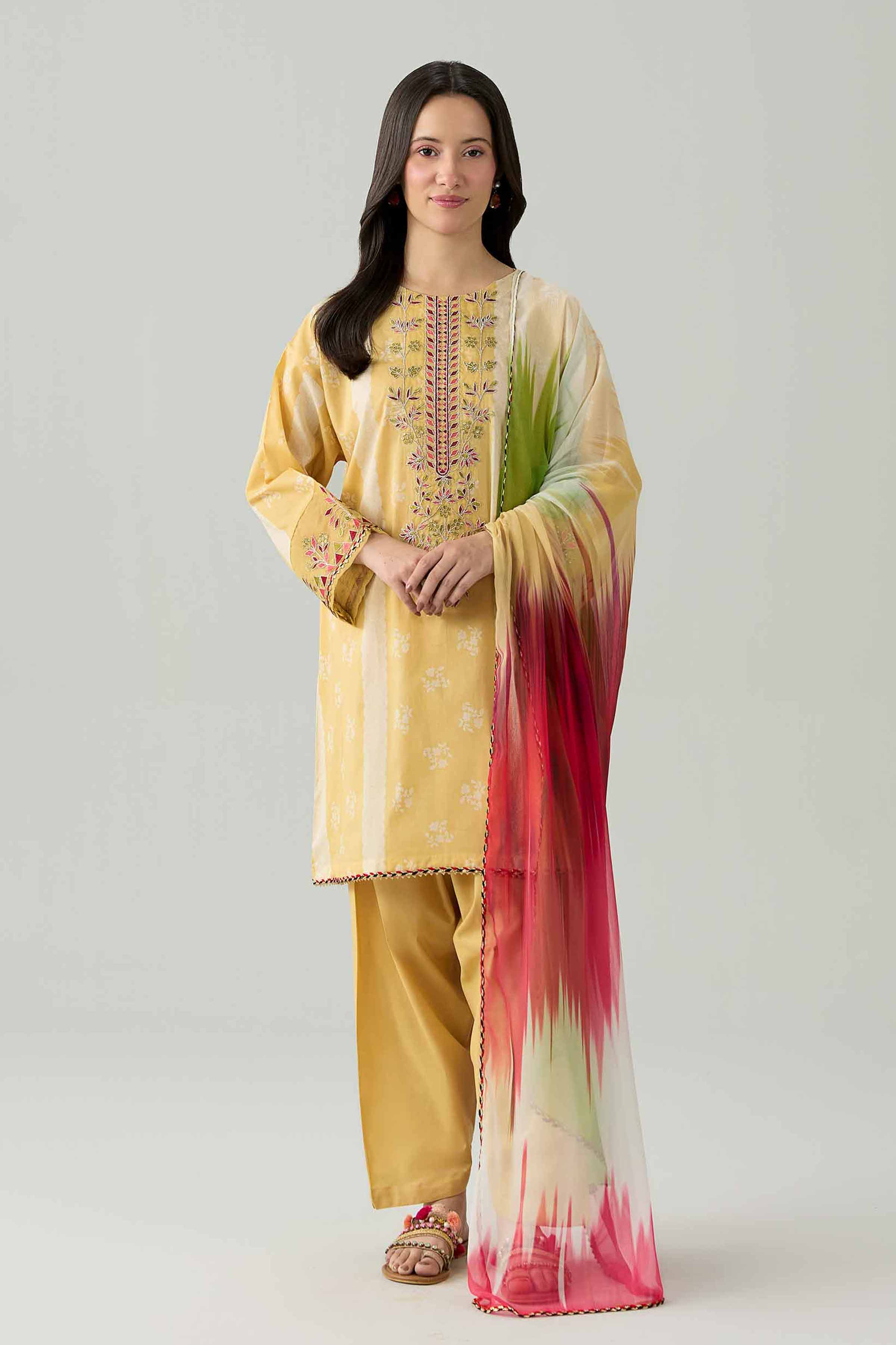 3 Piece - Printed Embroidered Suit - PE26-341 Beige Lawn 3PC Embroidered Ready To Wear
