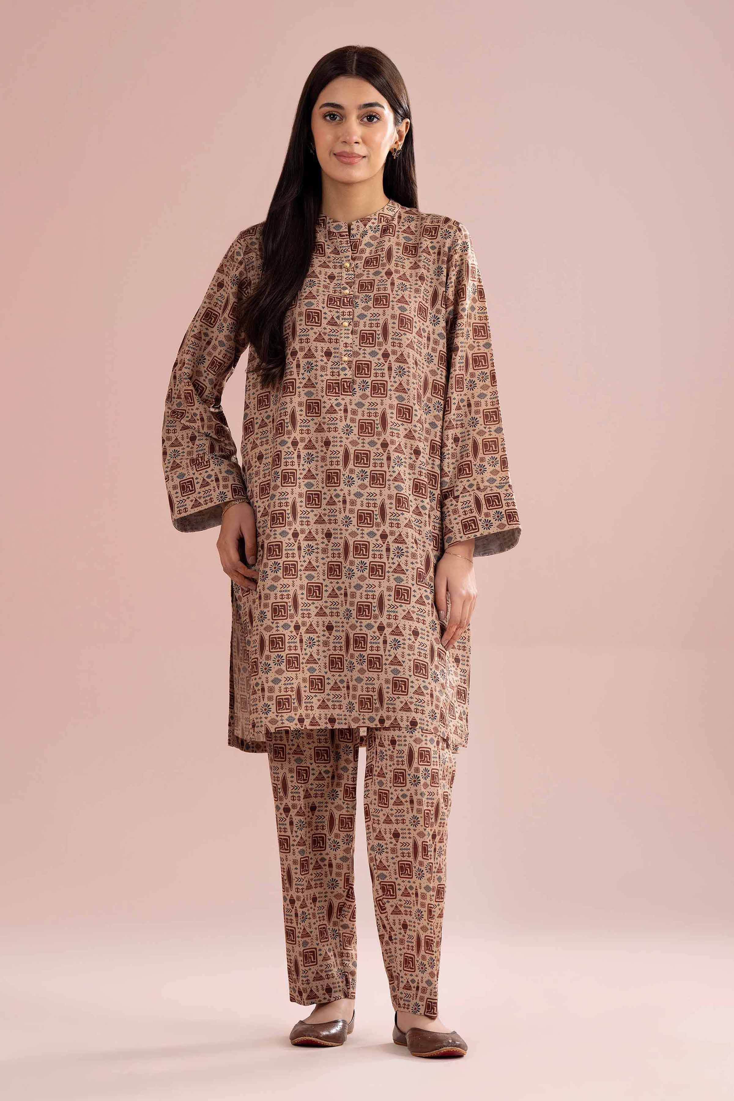 2 Piece - Printed Suit - PE26-347 Brown Lawn 2PC Printed