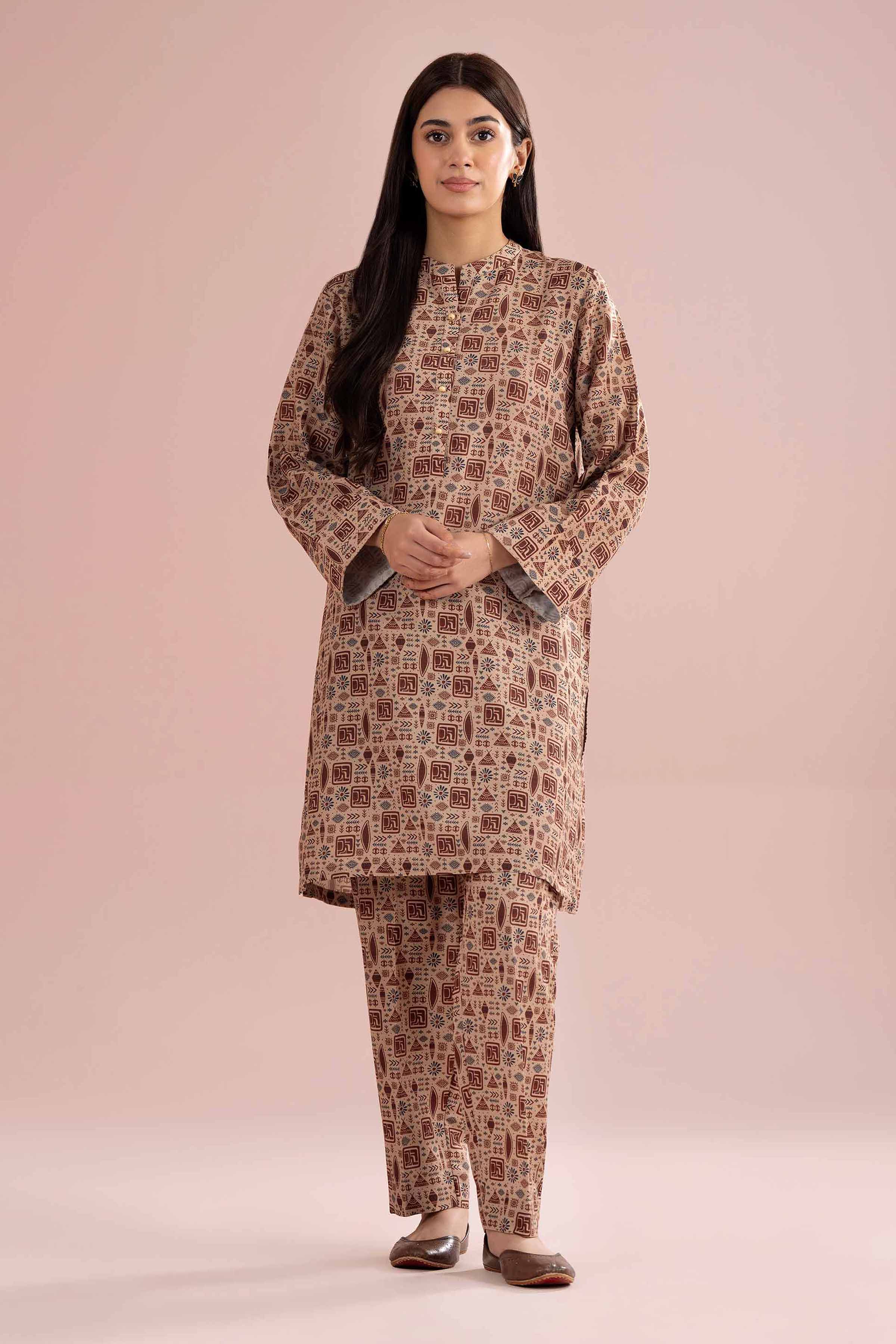 2 Piece - Printed Suit - PE26-347 Brown Lawn 2PC Printed