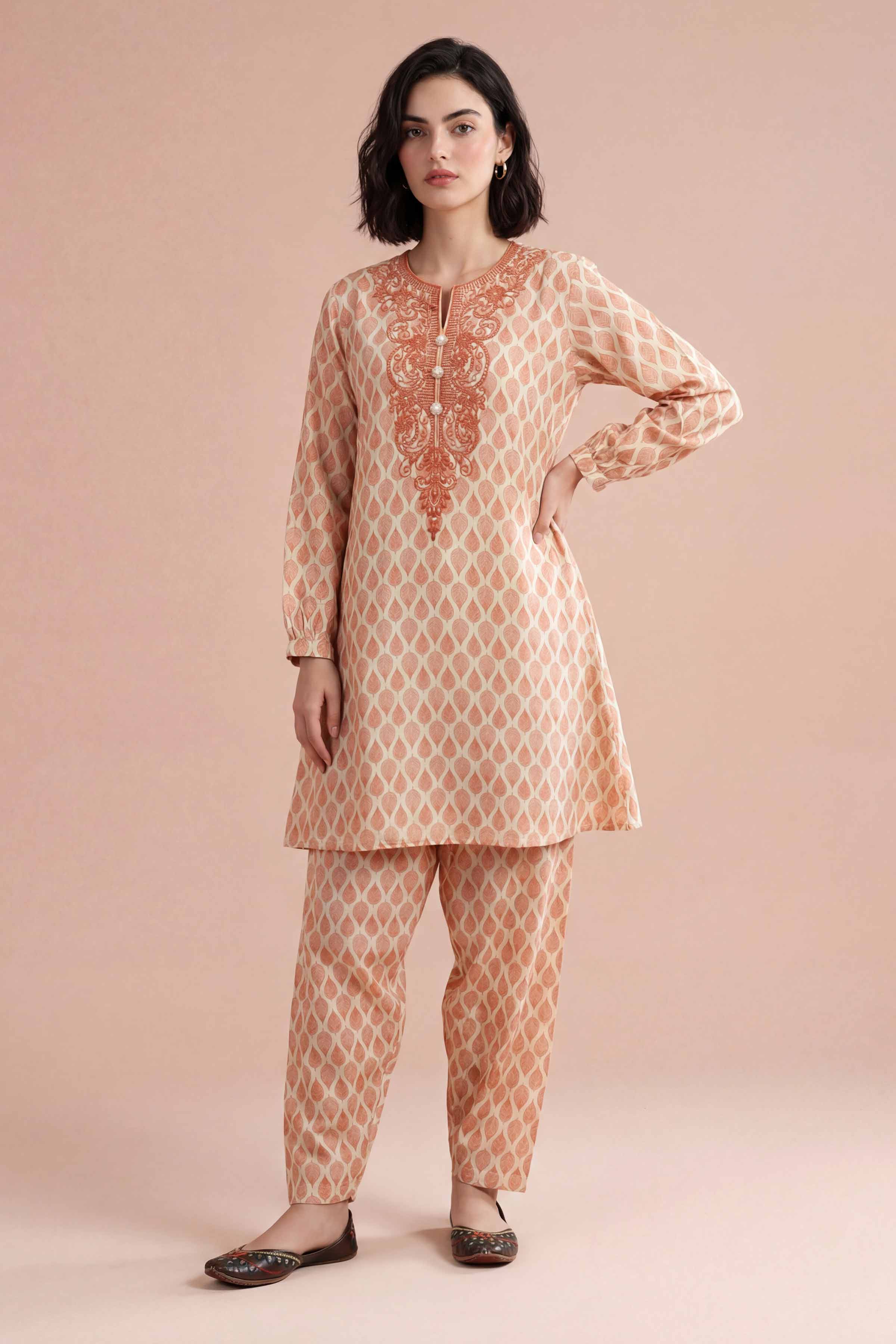 2 Piece - Printed Embroidered Suit - PE26-348