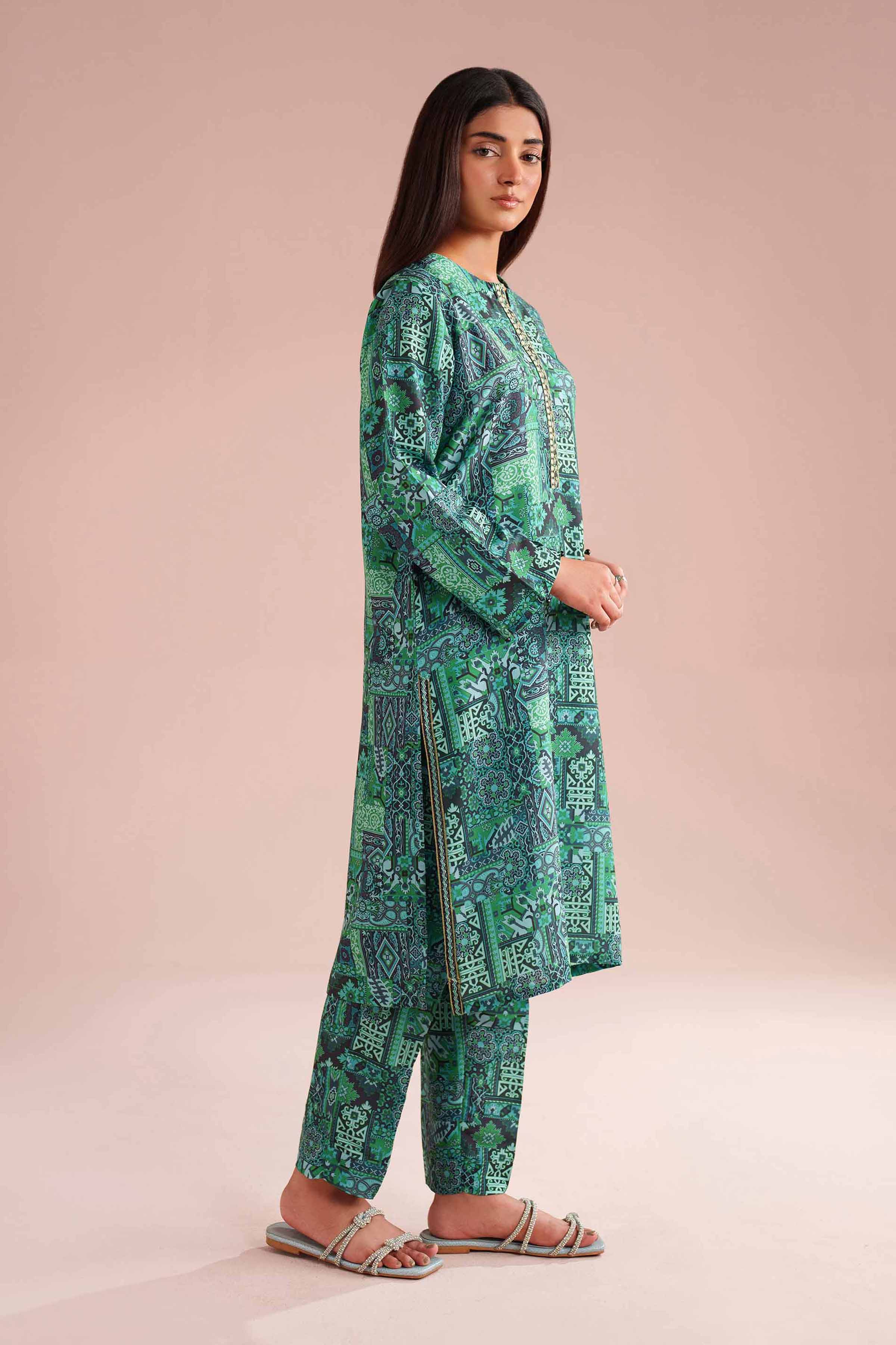 2 Piece - Printed Embroidered Suit - PE26-35 NishatUAE Green Lawn 2PC Embroidered Ready To Wear