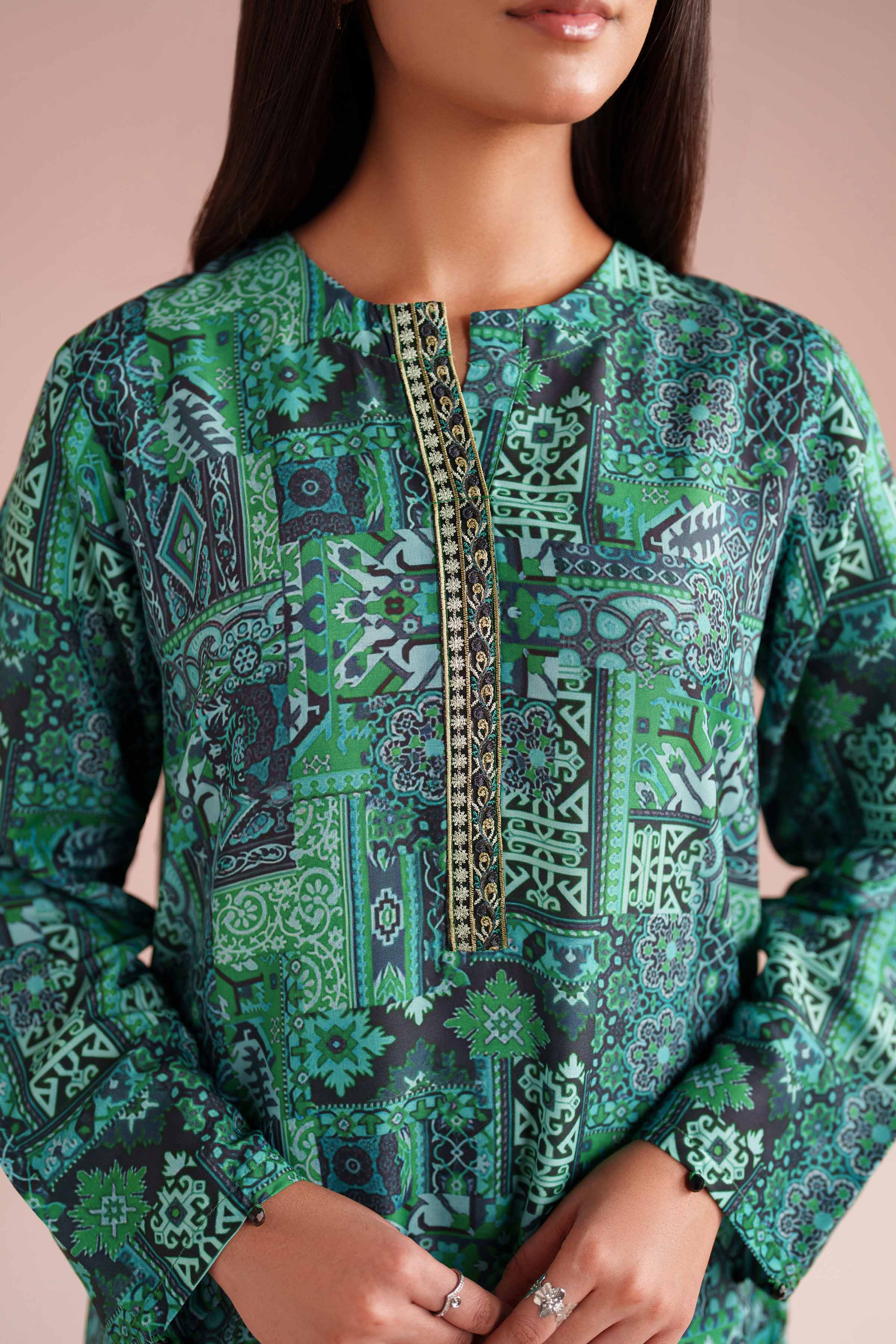 2 Piece - Printed Embroidered Suit - PE26-35 NishatUAE Green Lawn 2PC Embroidered Ready To Wear