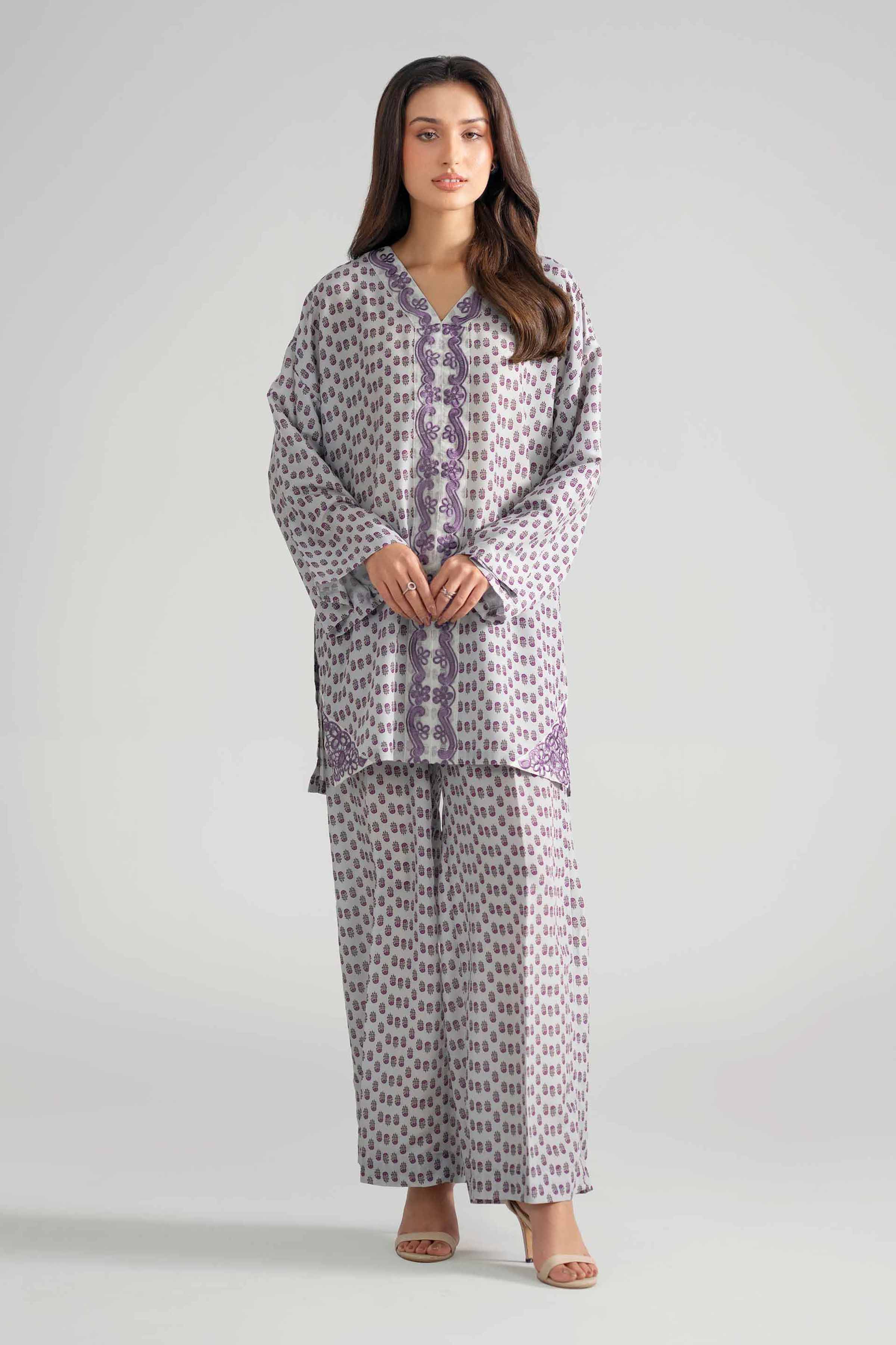 2 Piece - Printed Embroidered Suit - PE26-353 Grey Lawn 2PC Embroidered READY TO WEAR