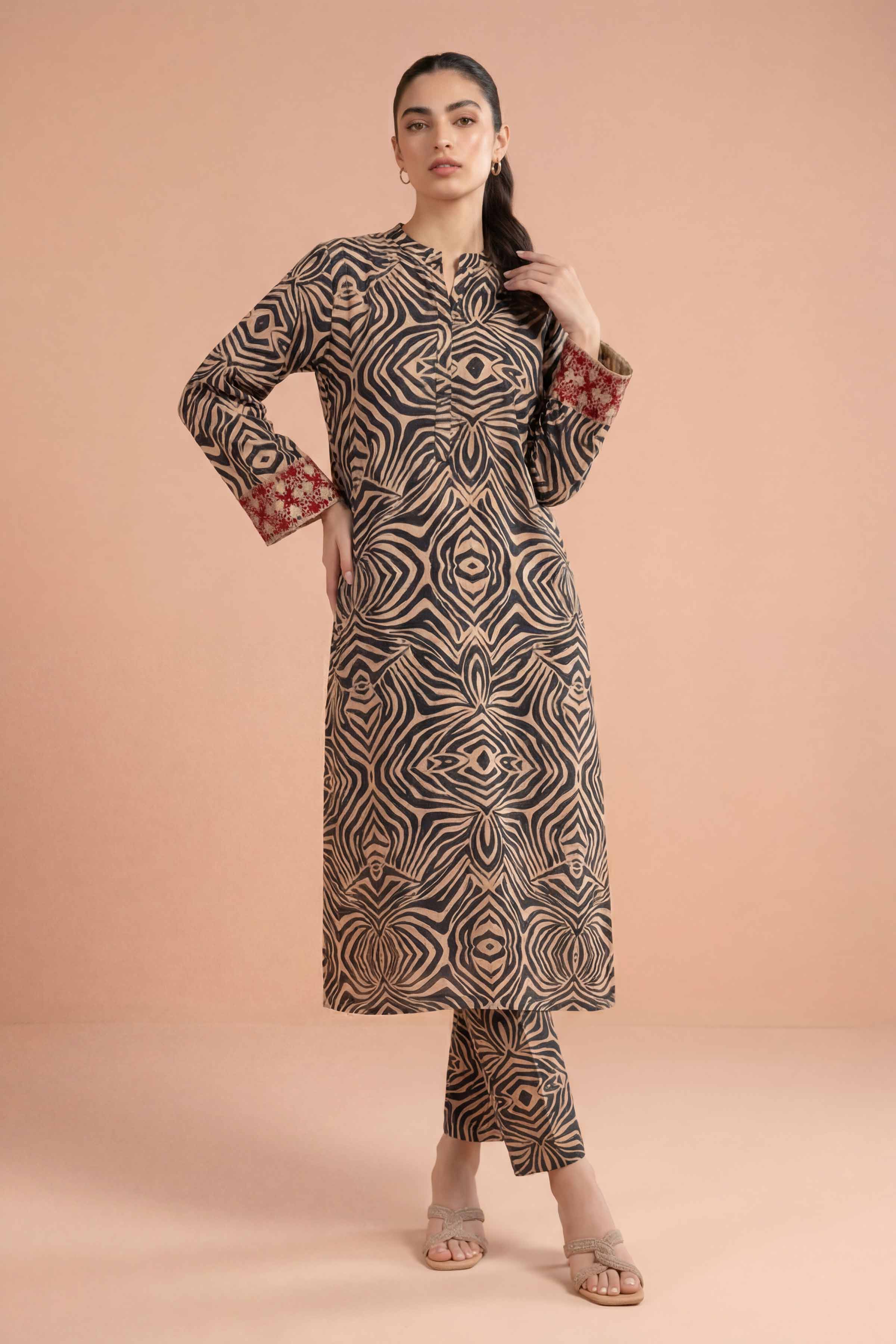 2 Piece - Printed Embroidered Suit - PE26-355