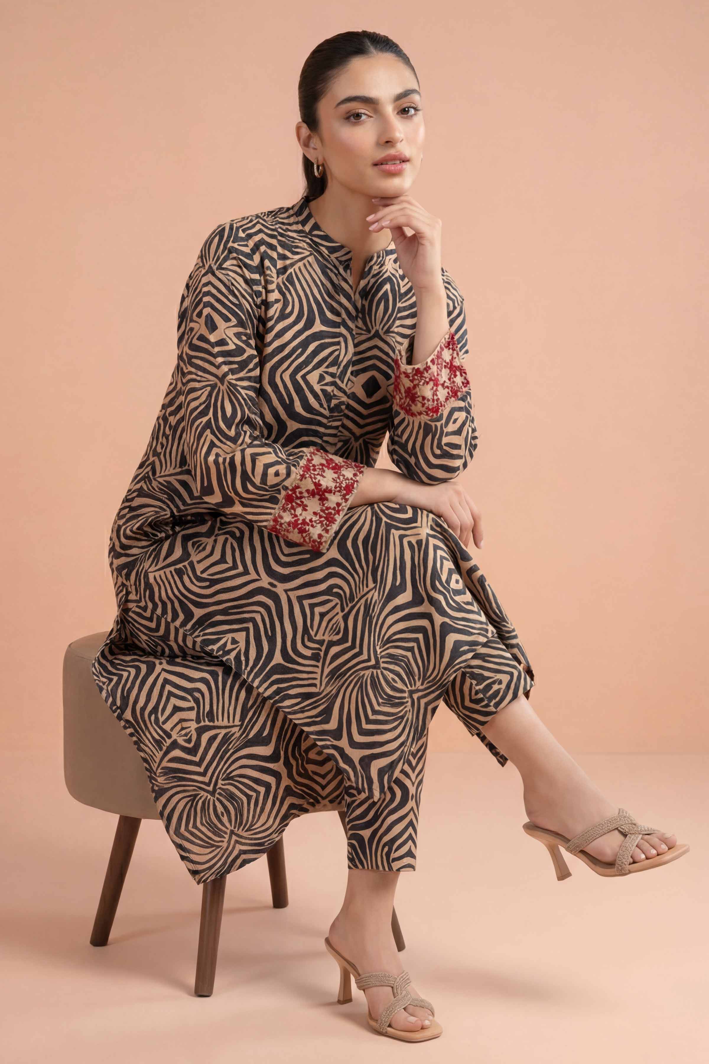 2 Piece - Printed Embroidered Suit - PE26-355