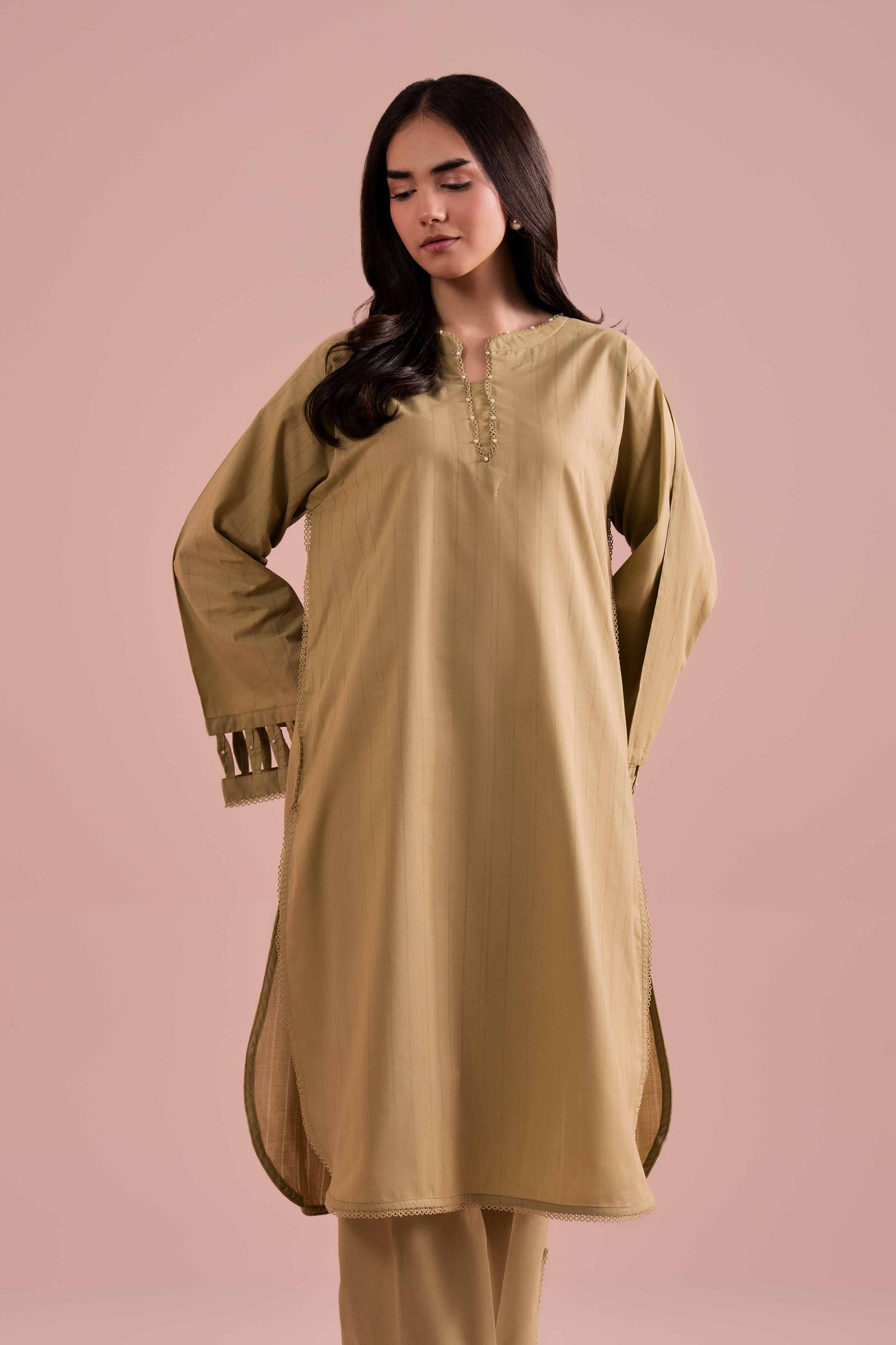 2 Piece - Basic Suit - PE26-37 NishatUAE Green Dobby 2PC Solids Ready To Wear