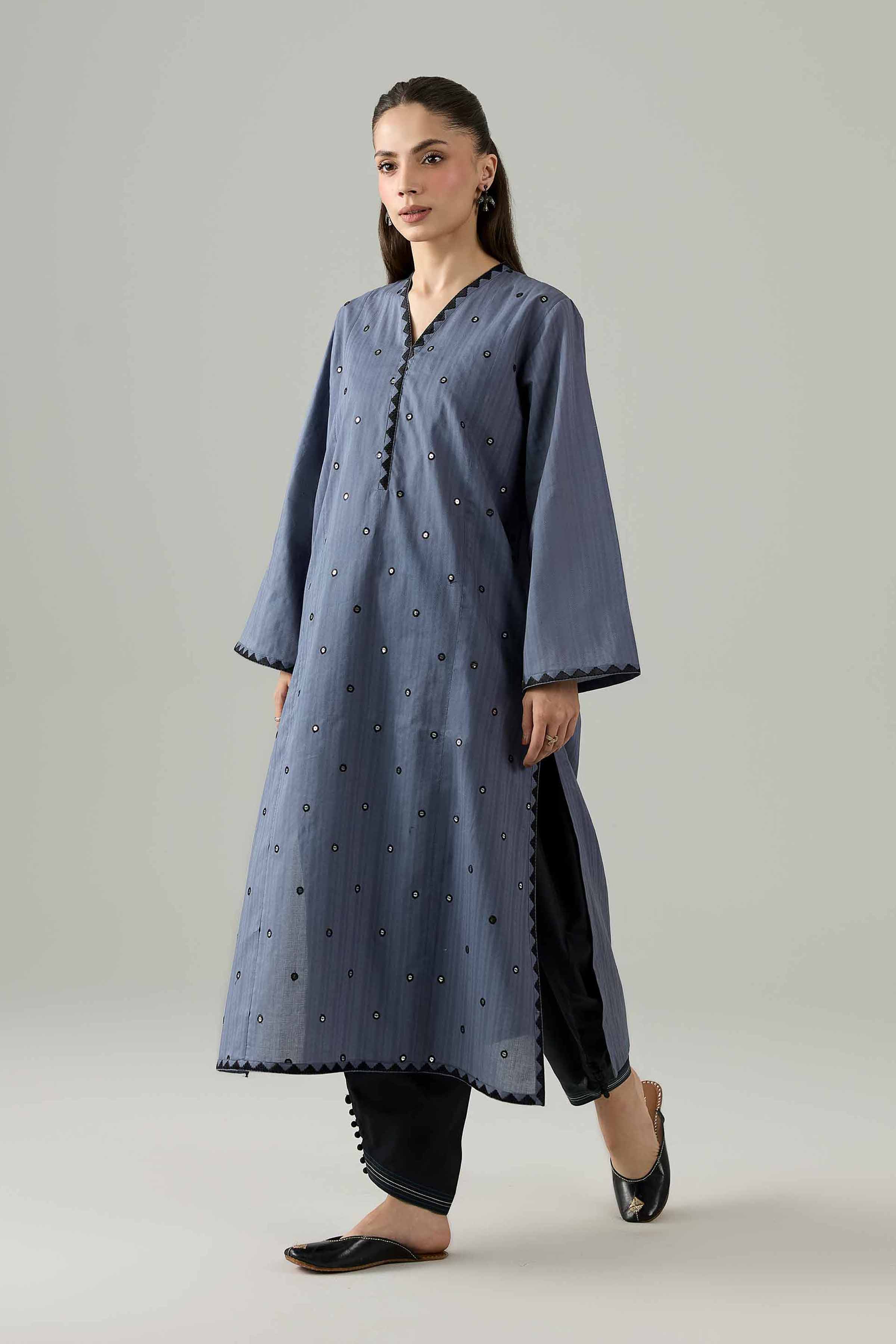 Embroidered Shirt - PE26-384 Grey Dobby Embroidered Straight shirt
