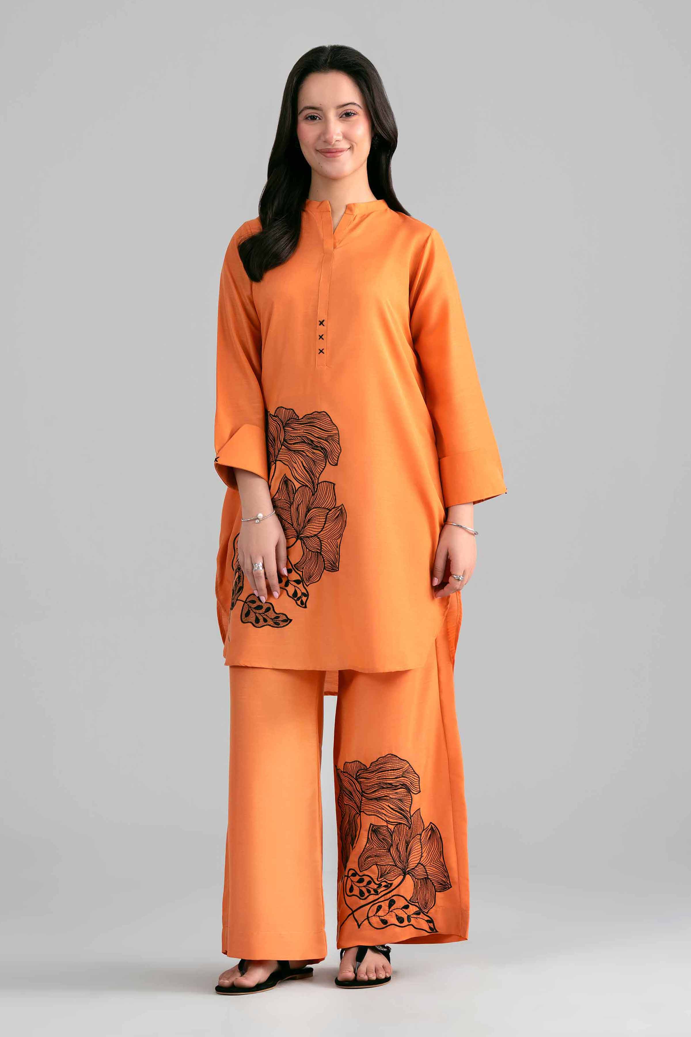 2 Piece - Embroidered Suit - PE26-394 Orange Lawn 2PC Embroidered READY TO WEAR