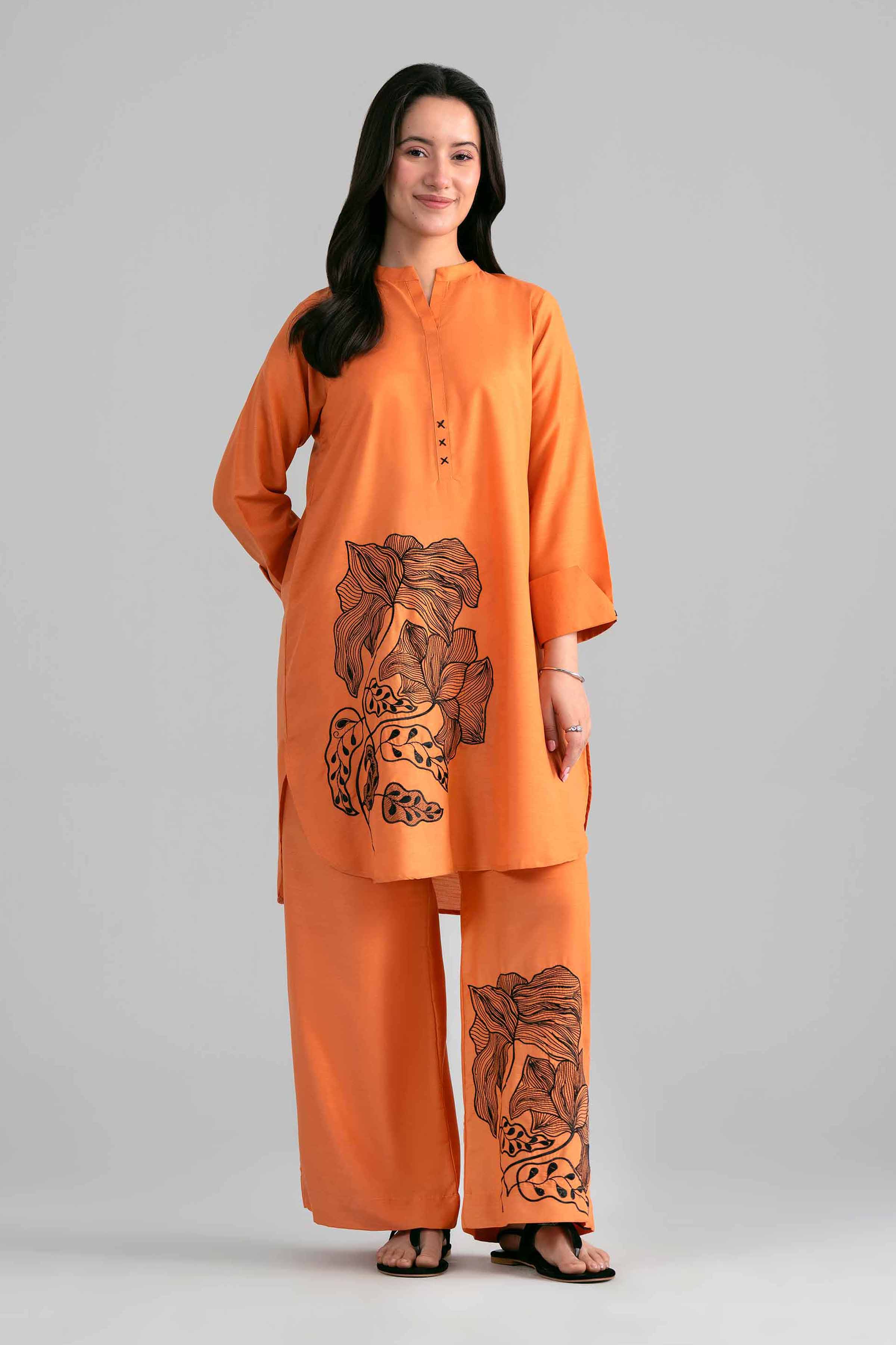 2 Piece - Embroidered Suit - PE26-394 Orange Lawn 2PC Embroidered READY TO WEAR