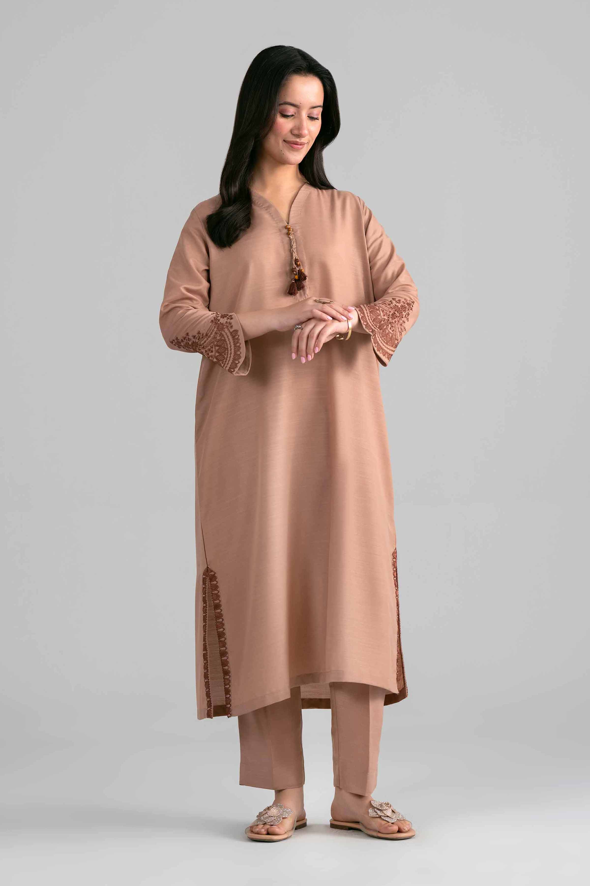 2 Piece - Embroidered Suit - PE26-399 Brown Lawn Embroidered Straight shirt