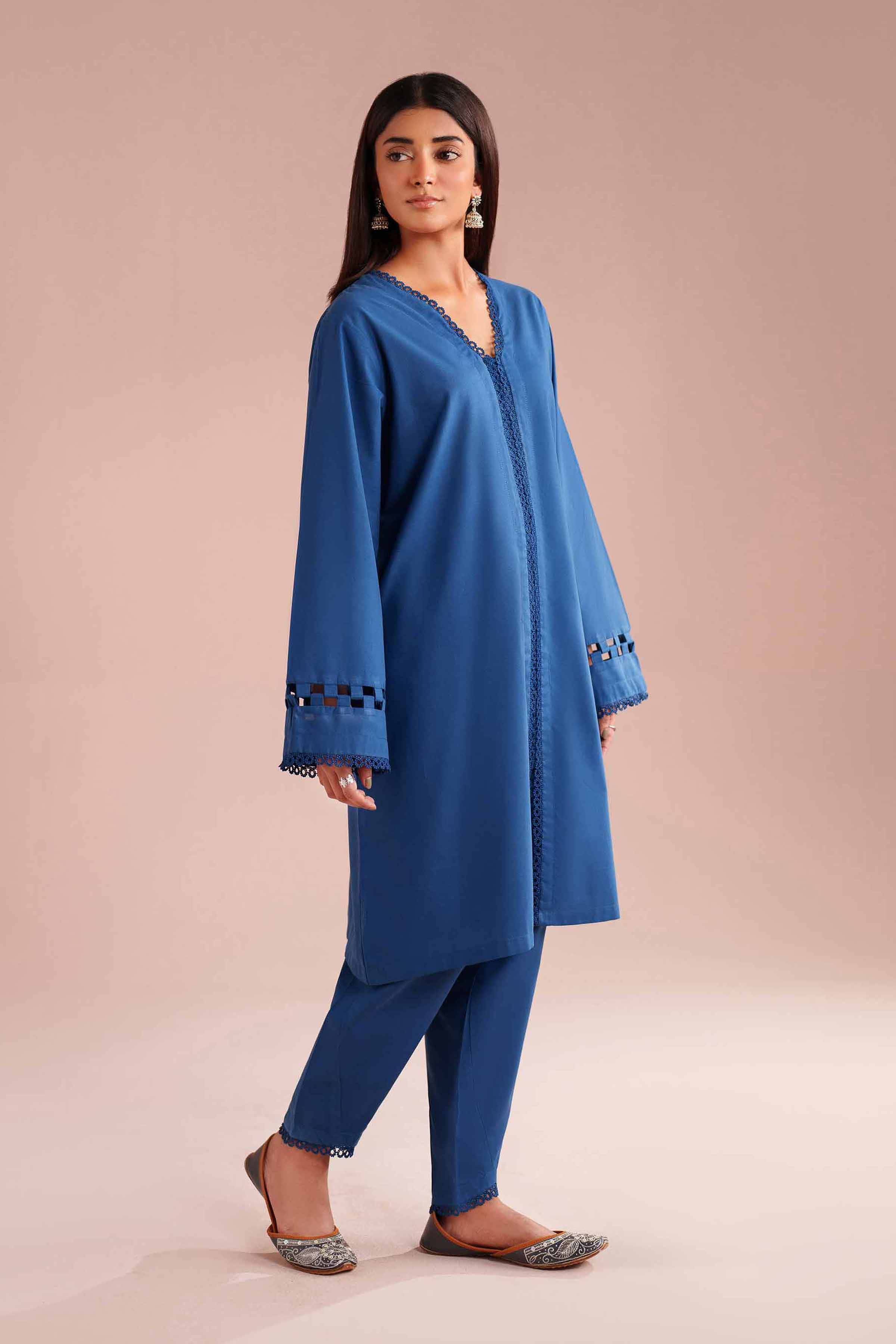 2 Piece - Basic Suit - PE26-41 NishatUAE Blue Cambric 2PC Solids Ready To Wear