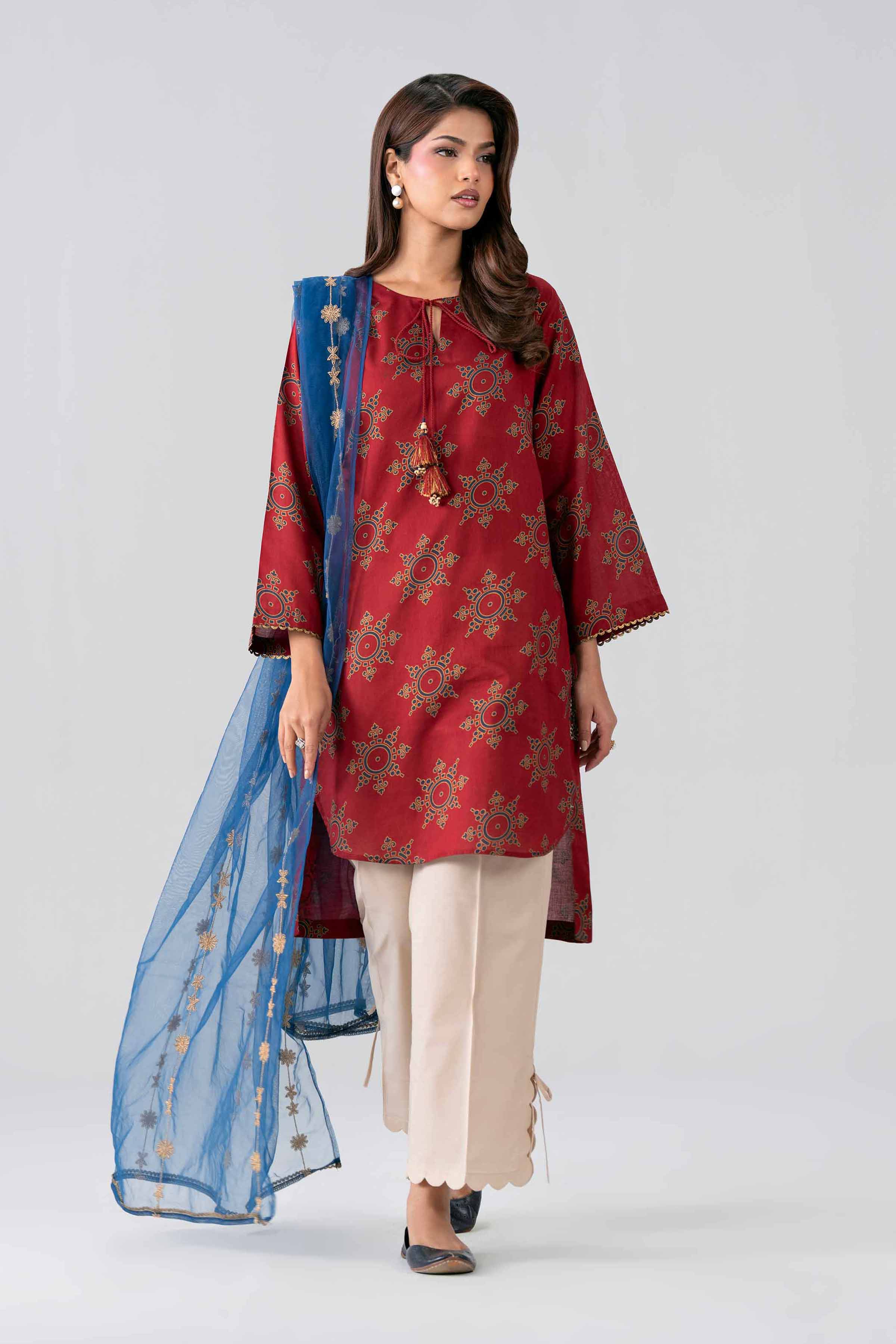 2 Piece - Embroidered Suit - PE26-440 Red Lawn Embroidered Straight shirt