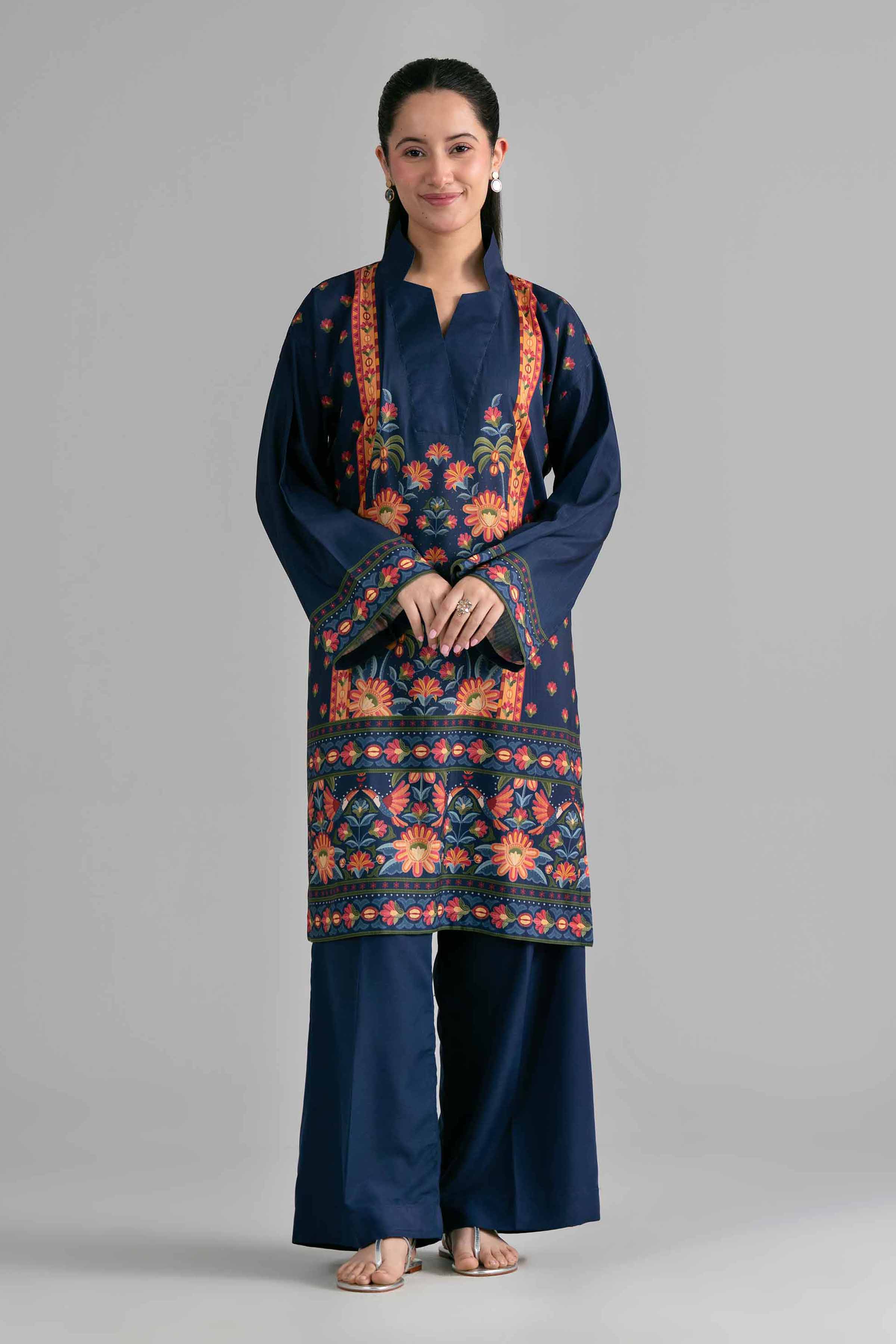 2 Piece - Printed Suit - PE26-480 Blue Linen 2PC Printed READY TO WEAR