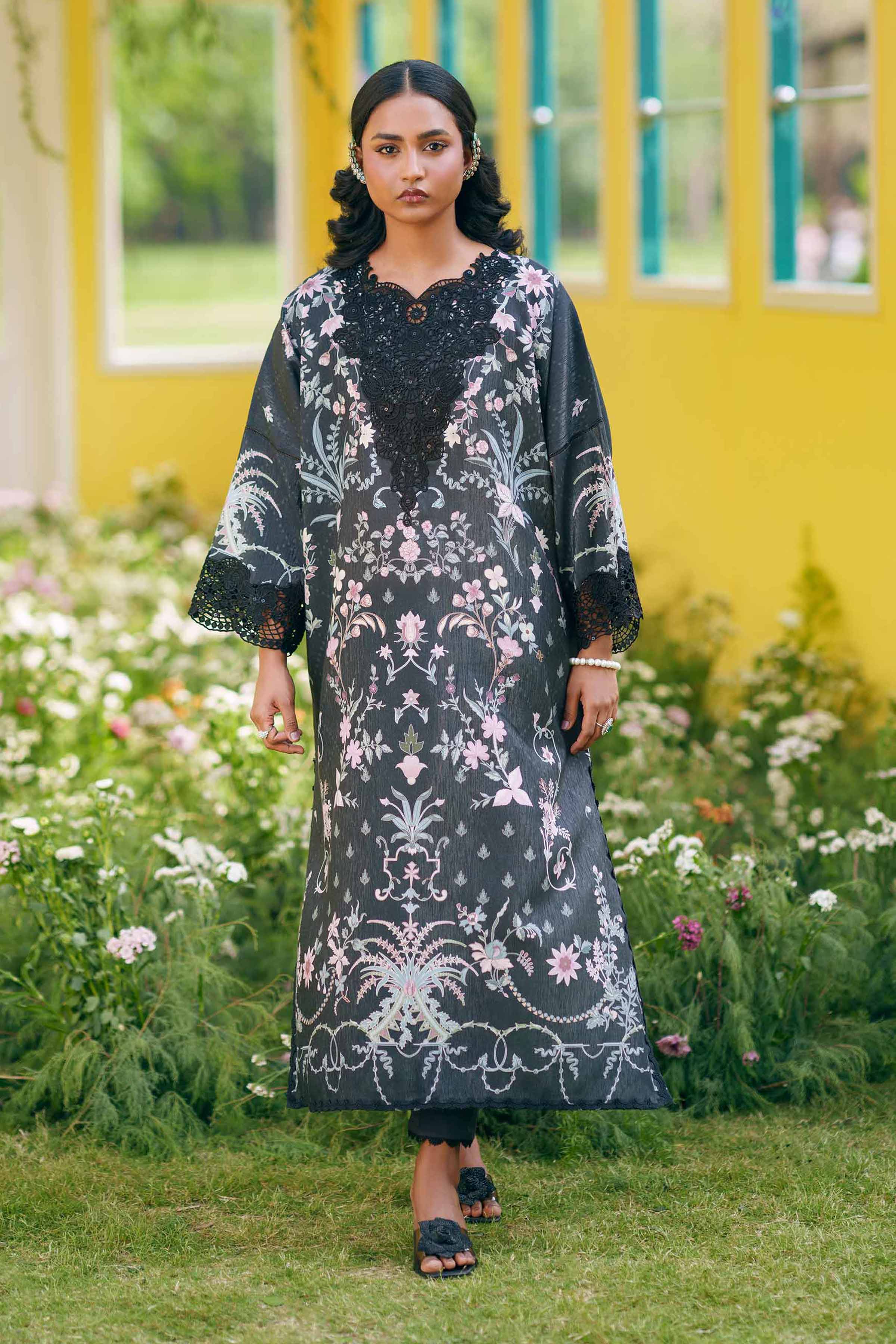 2 Piece - Printed Embroidered Suit - PE26-487 Black Fancy Base Embroidered Dress