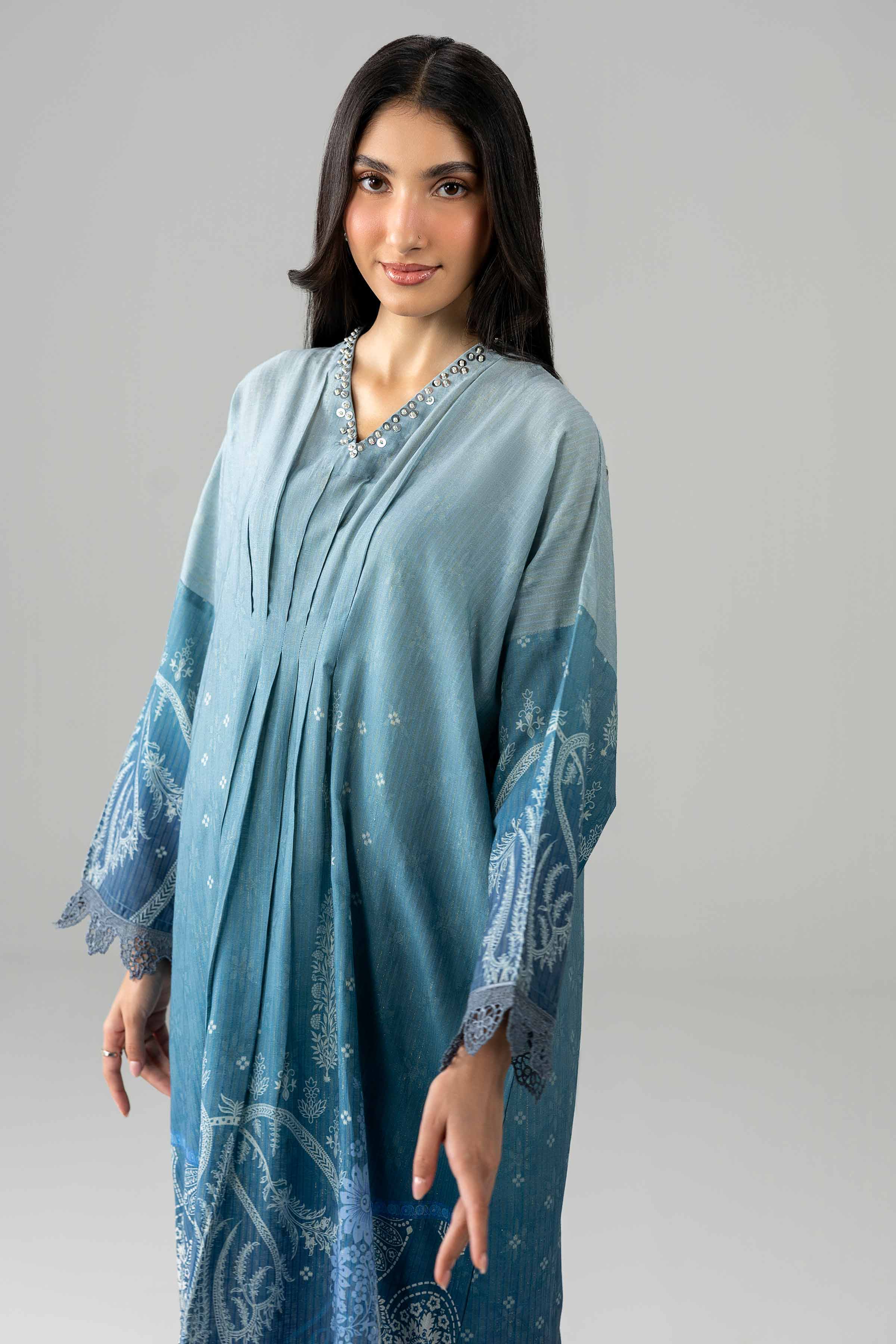 2 Piece - Printed Embroidered Suit - PE26-490 Blue Fancy Base 2PC Embroidered READY TO WEAR