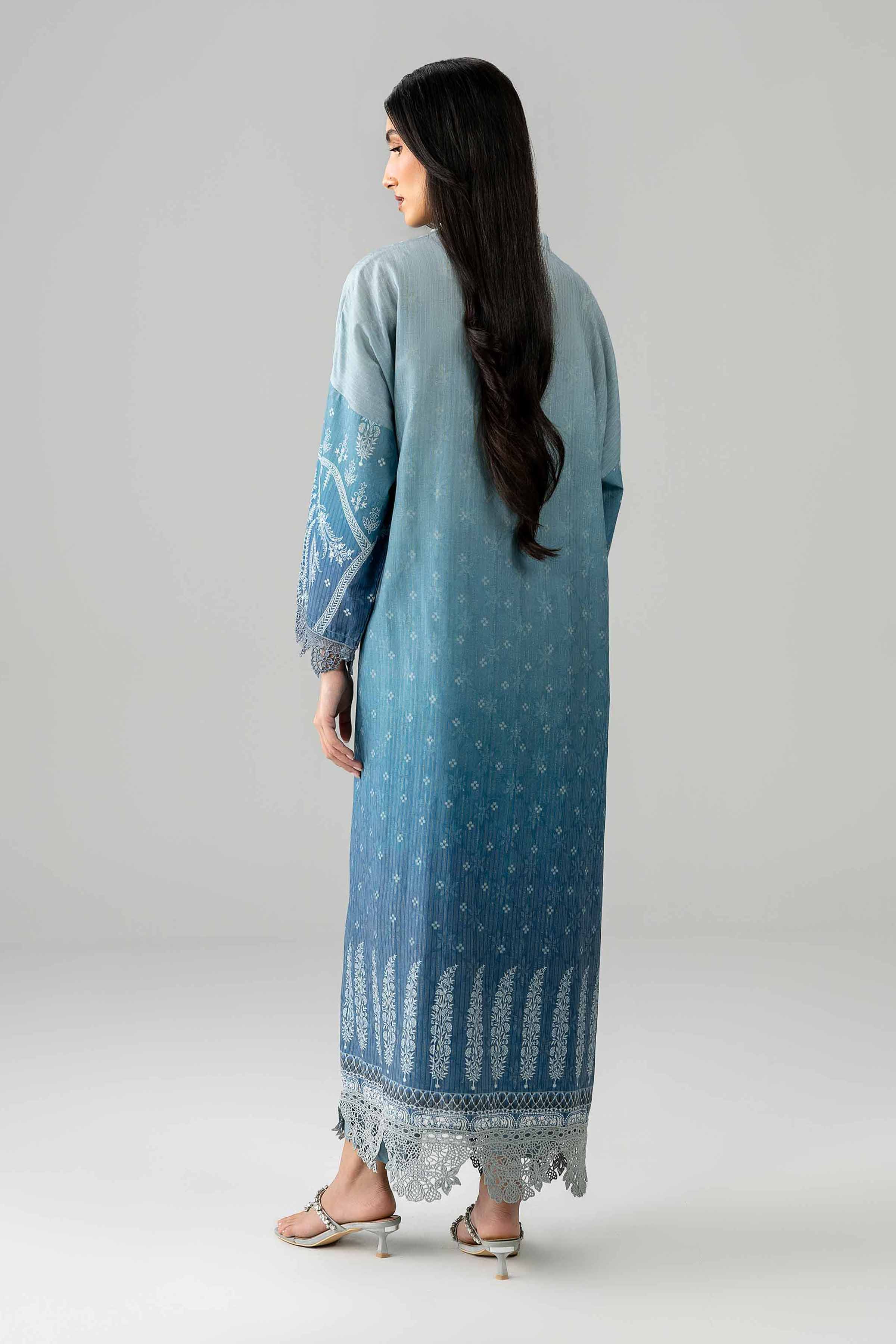 2 Piece - Printed Embroidered Suit - PE26-490 Blue Fancy Base 2PC Embroidered READY TO WEAR