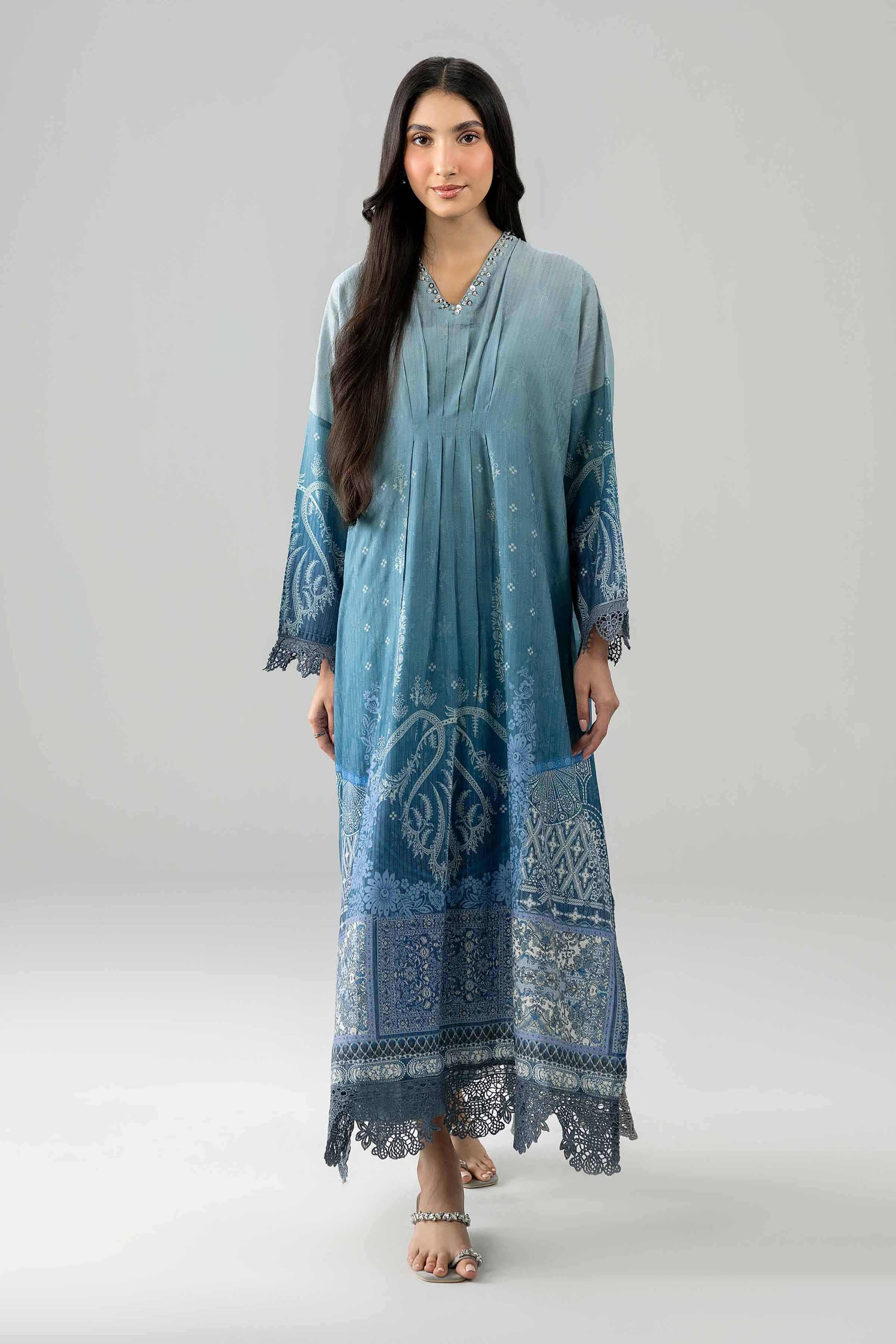 2 Piece - Printed Embroidered Suit - PE26-490 Blue Fancy Base 2PC Embroidered READY TO WEAR