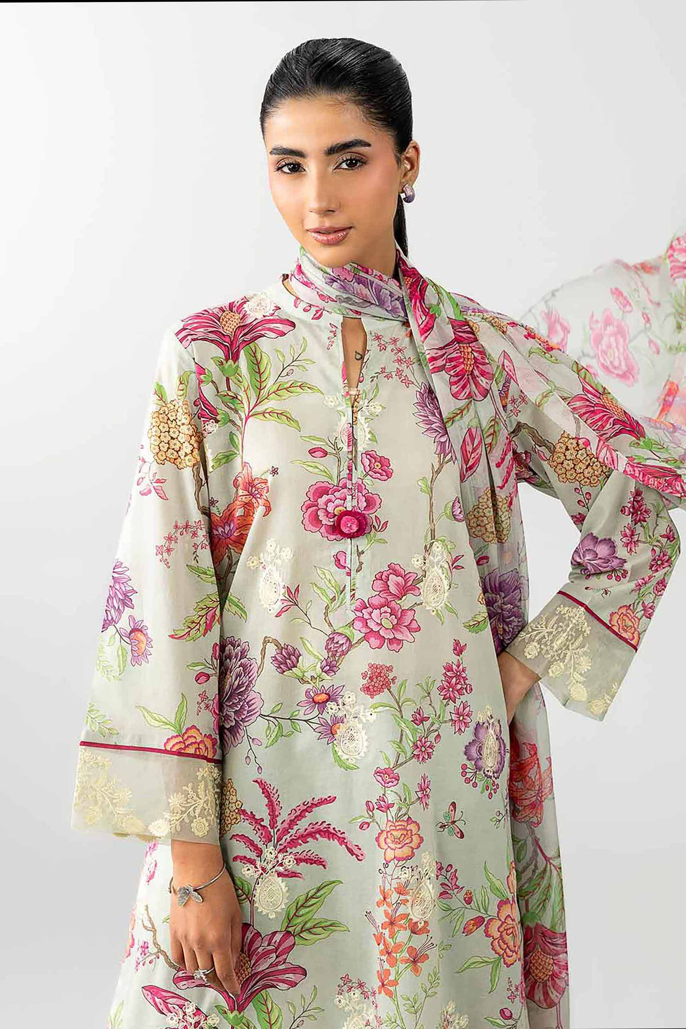 3 Piece - Printed Embroidered Suit - PE26-493 Grey Lawn 3PC Embroidered READY TO WEAR