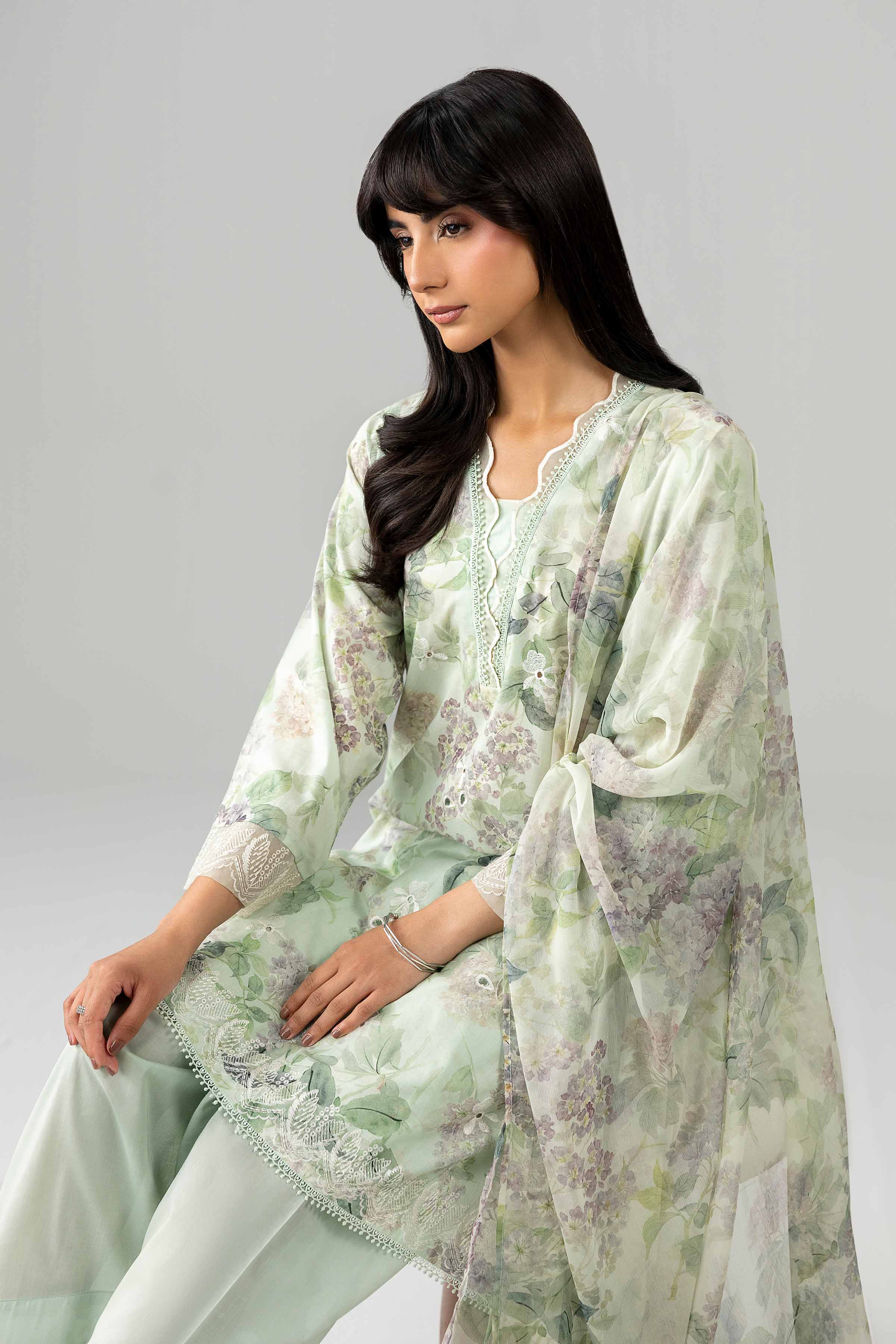 3 Piece - Printed Embroidered Suit - PE26-495 Green Lawn 3PC Embroidered READY TO WEAR