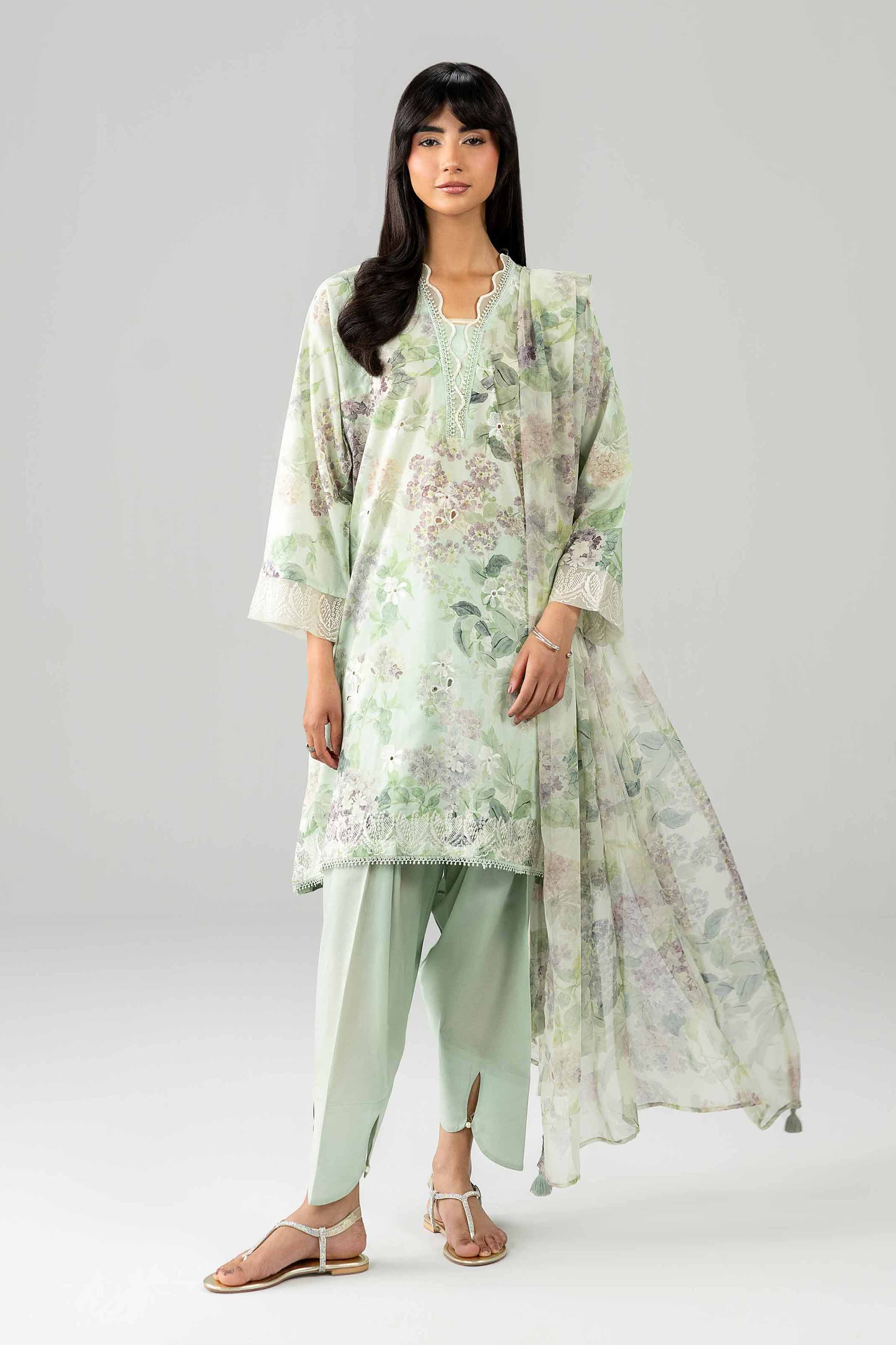 3 Piece - Printed Embroidered Suit - PE26-495