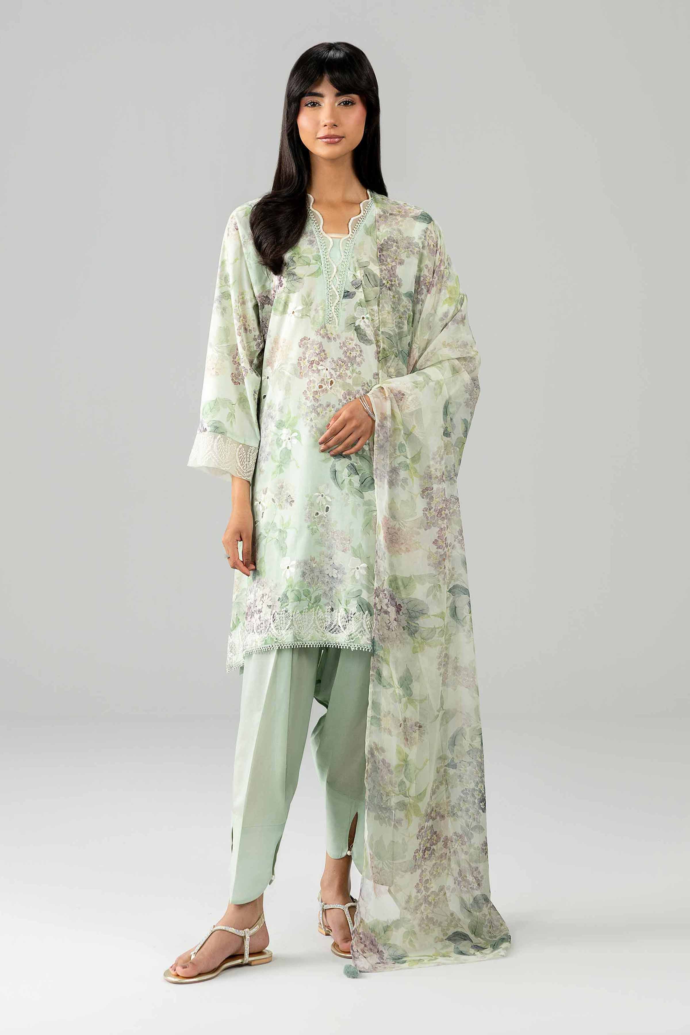 3 Piece - Printed Embroidered Suit - PE26-495 Green Lawn 3PC Embroidered READY TO WEAR