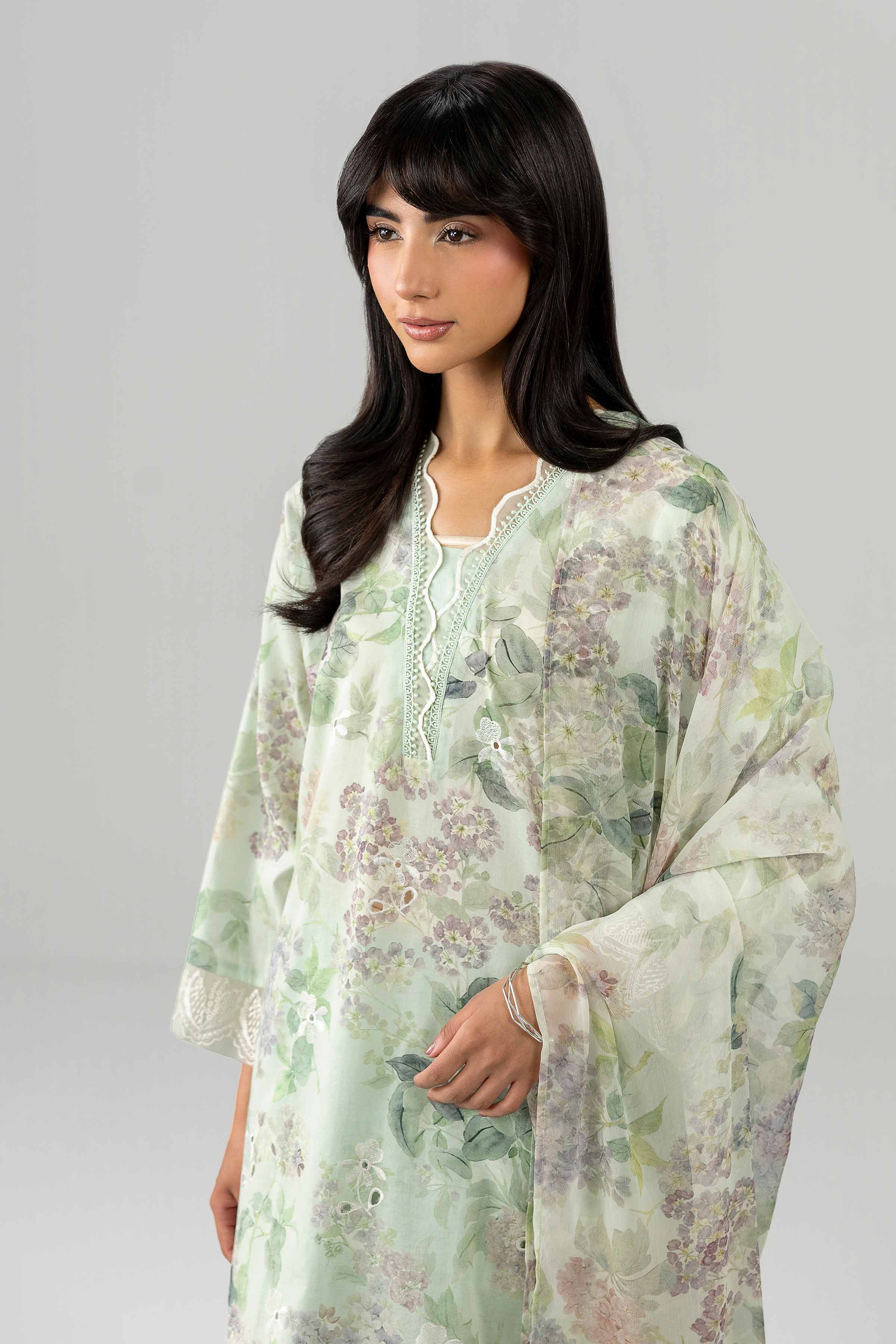 3 Piece - Printed Embroidered Suit - PE26-495 Green Lawn 3PC Embroidered READY TO WEAR