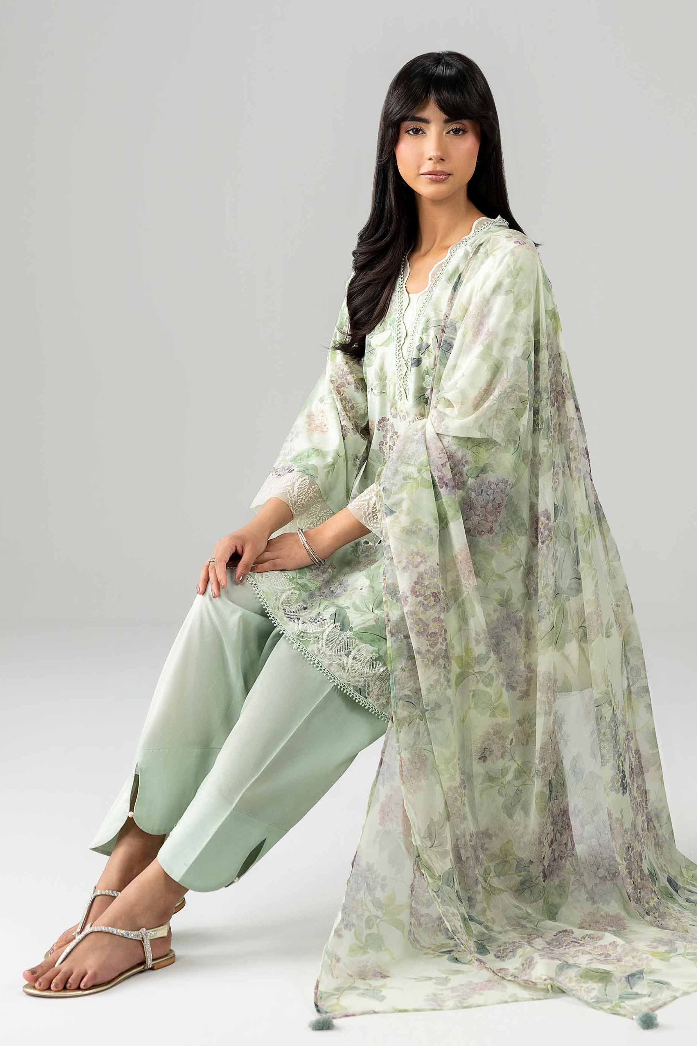 3 Piece - Printed Embroidered Suit - PE26-495