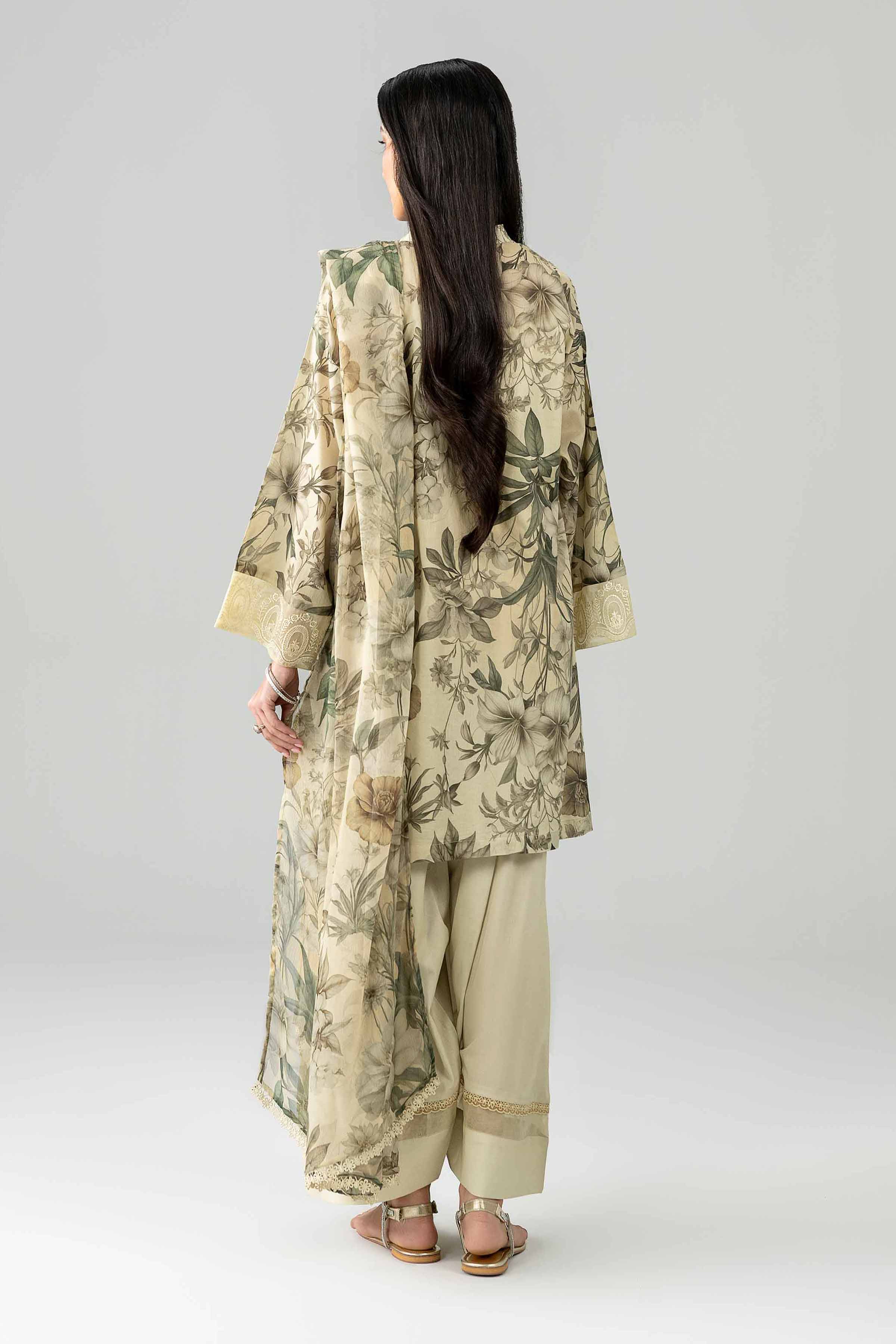 3 Piece - Printed Embroidered Suit - PE26-497 Beige Lawn 3PC Embroidered READY TO WEAR