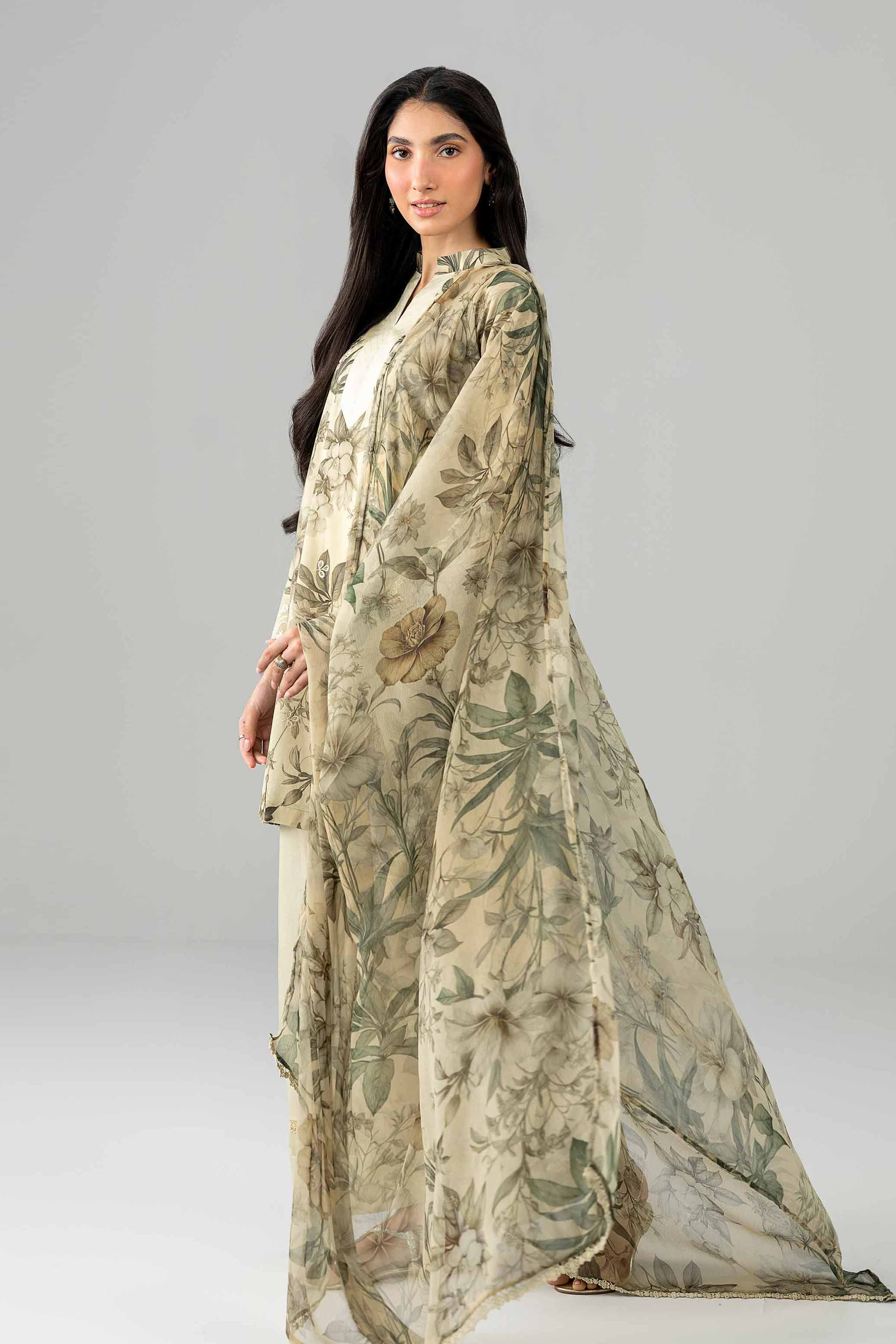 3 Piece - Printed Embroidered Suit - PE26-497 Beige Lawn 3PC Embroidered READY TO WEAR