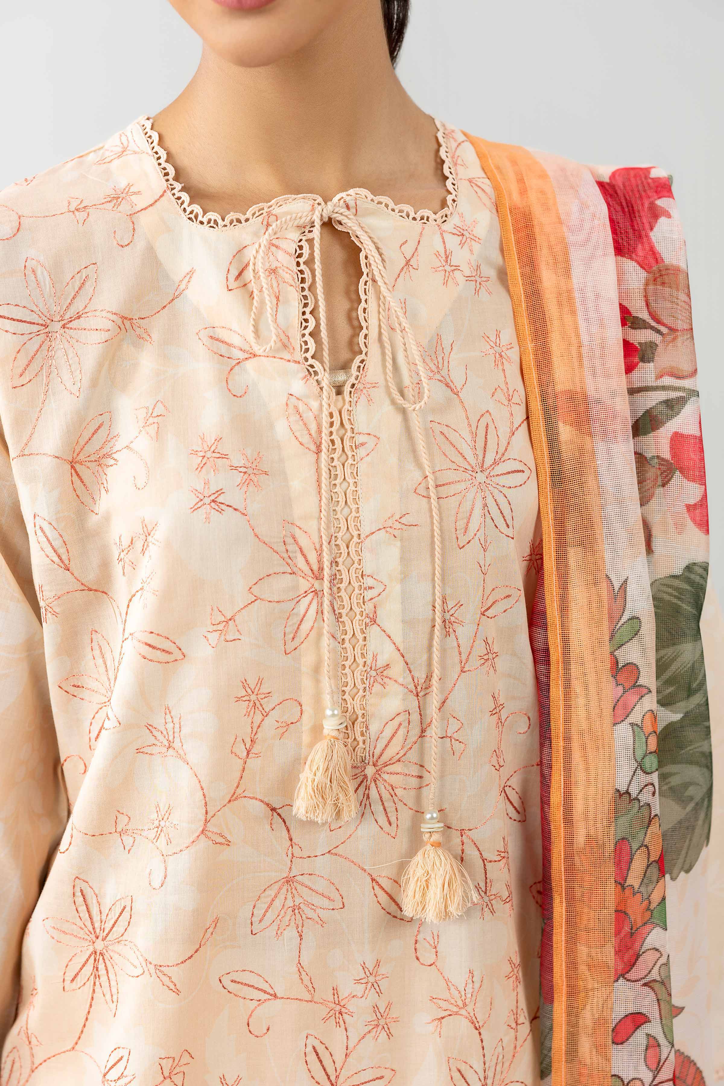3 Piece - Printed Embroidered Suit - PE26-500