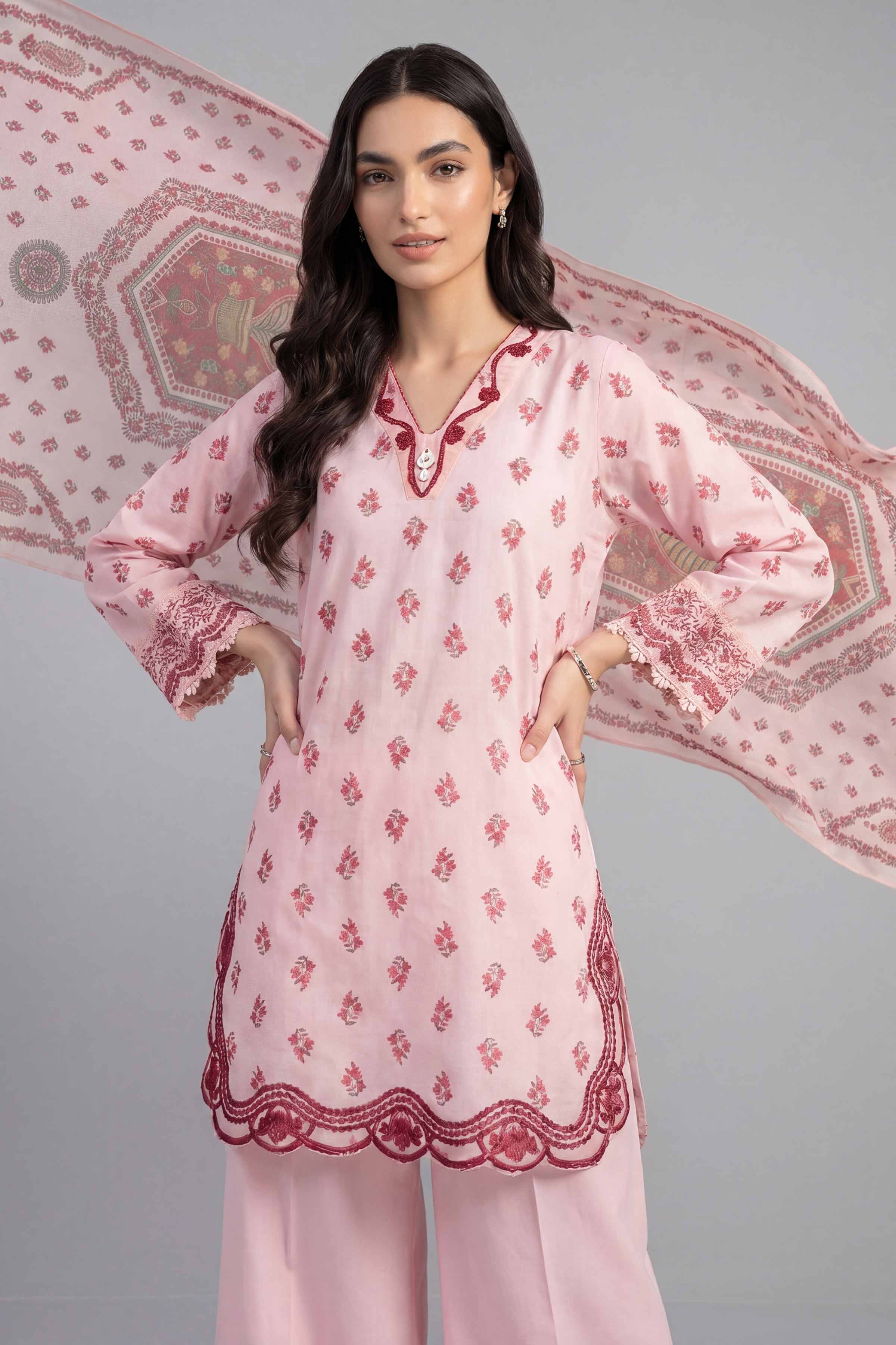3 Piece - Printed Embroidered Suit - PE26-501