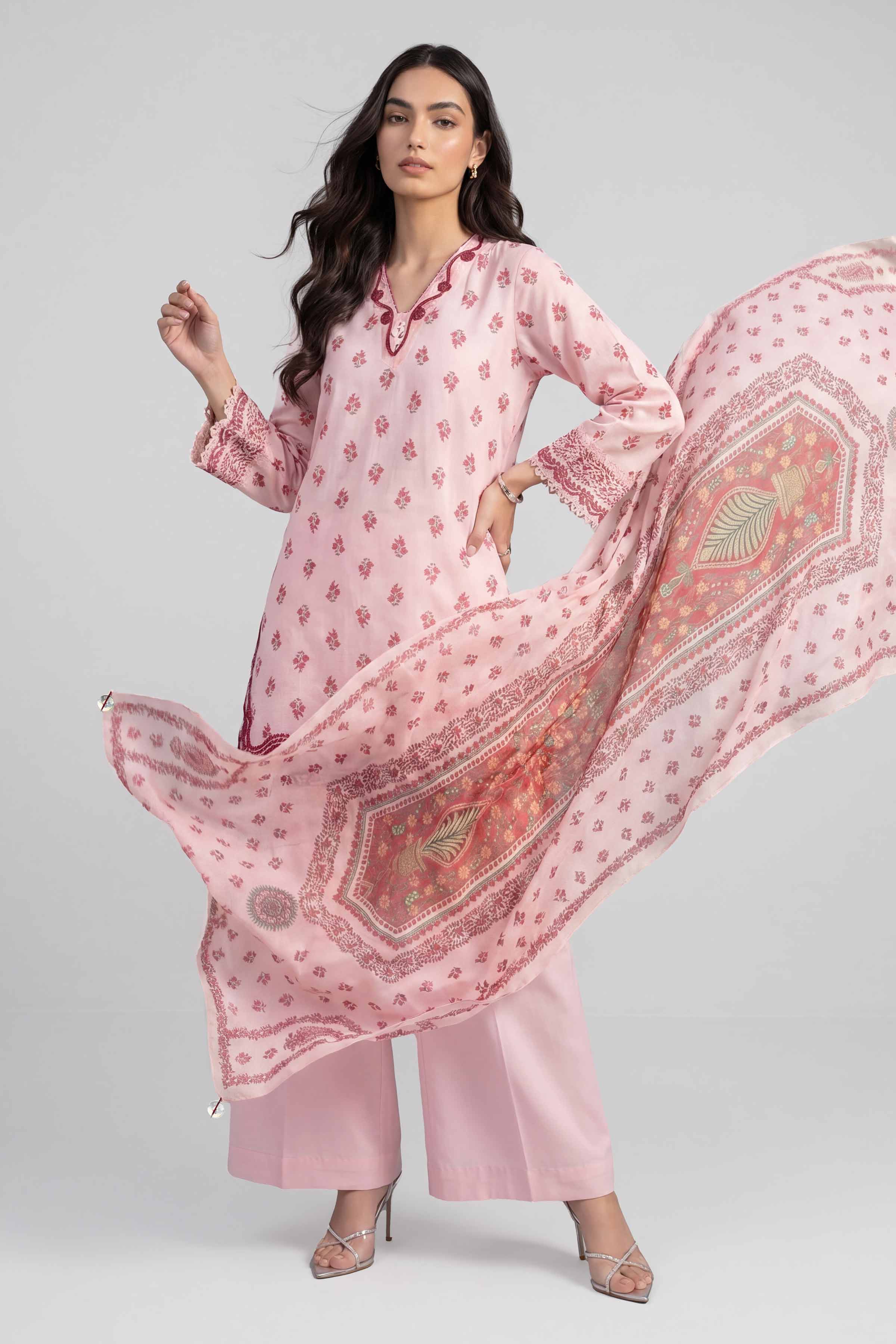 3 Piece - Printed Embroidered Suit - PE26-501