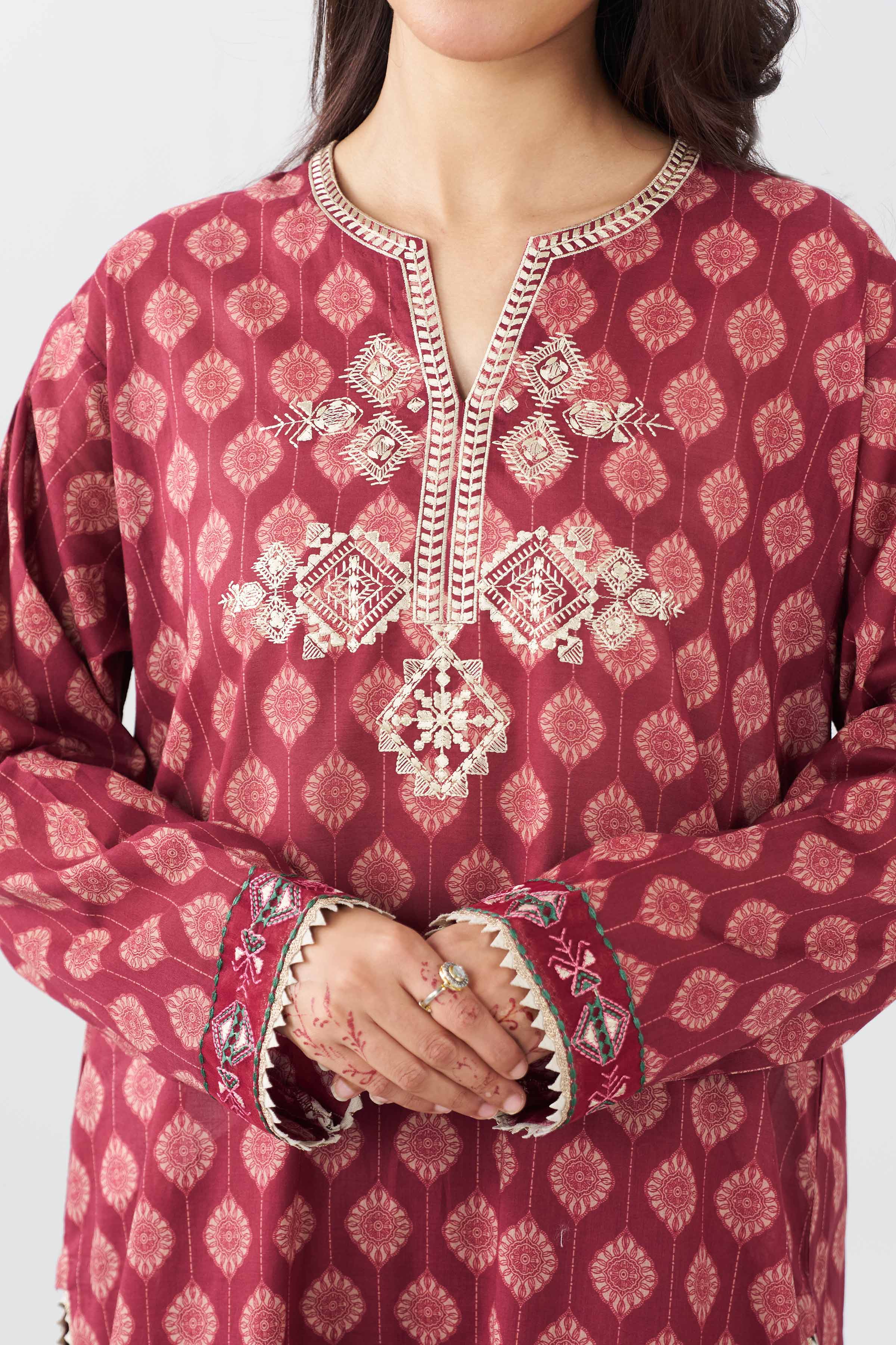 3 Piece - Printed Embroidered Suit - PE26-505