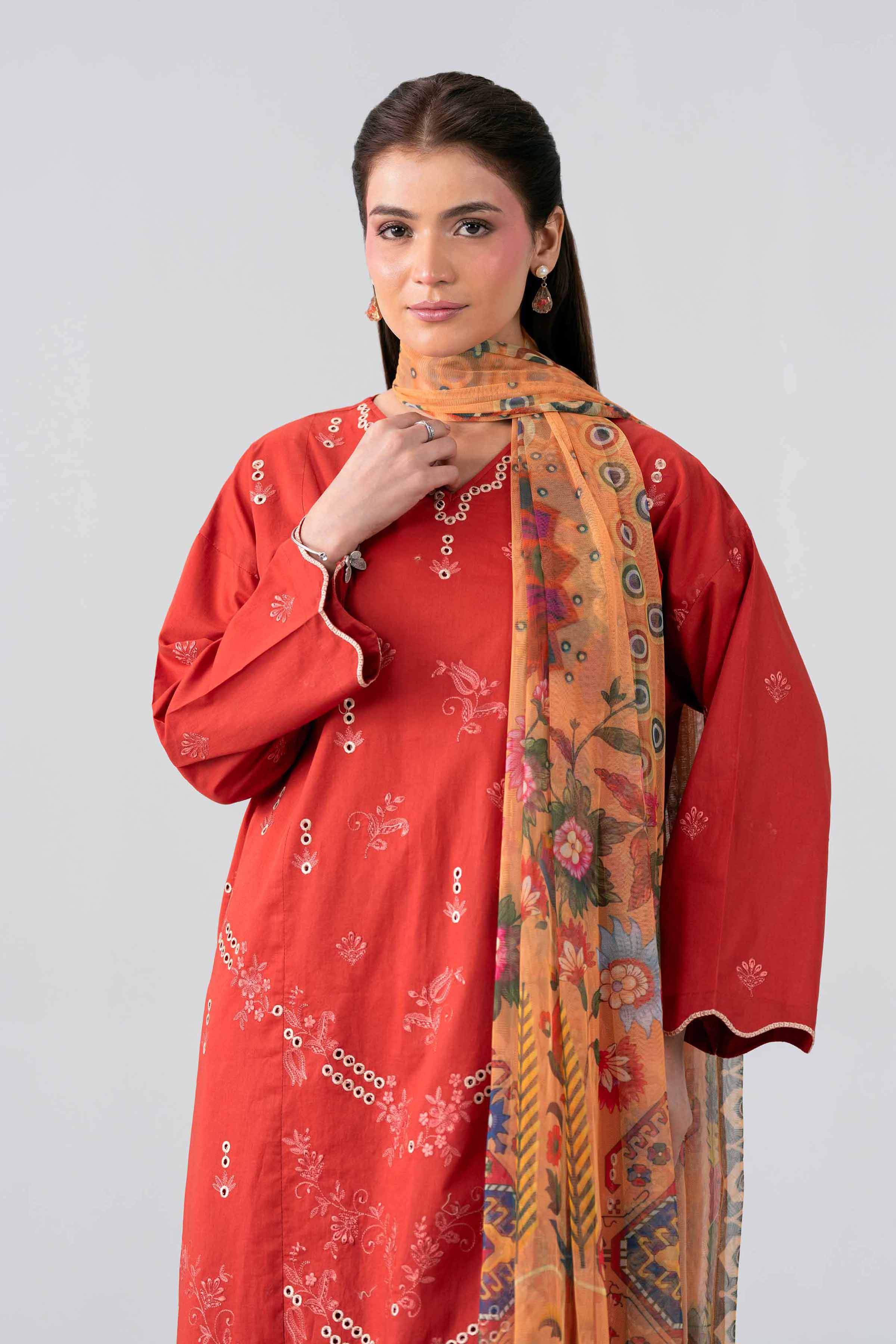 3 Piece - Printed Embroidered Suit - PE26-513