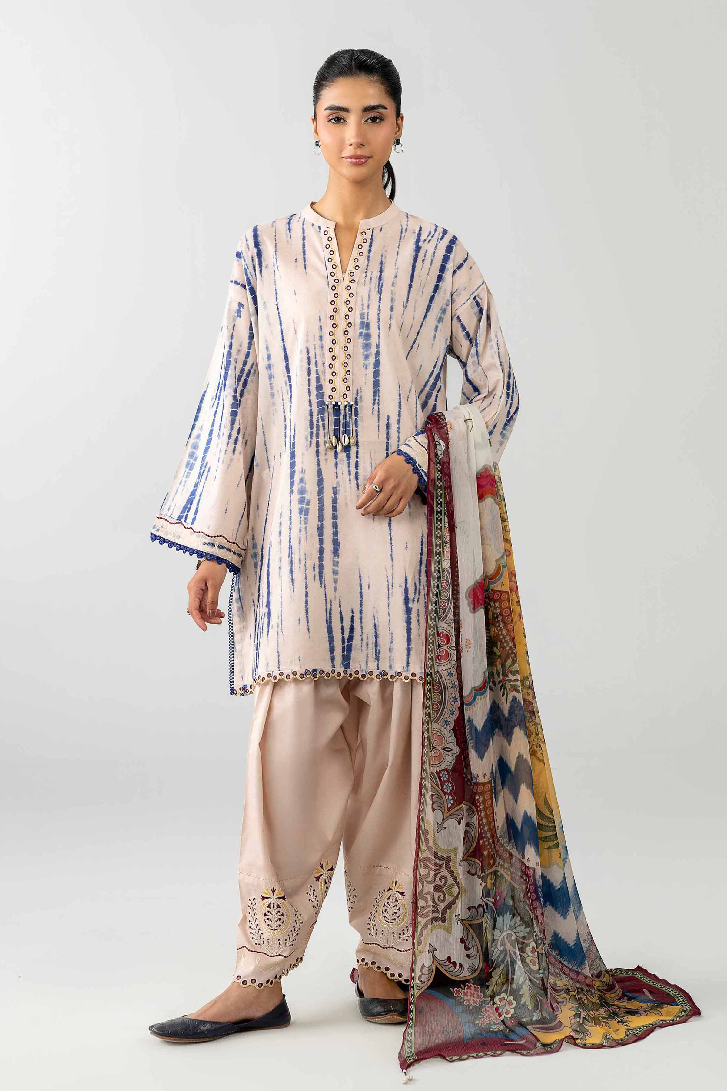 3 Piece - Printed Embroidered Suit - PE26-521