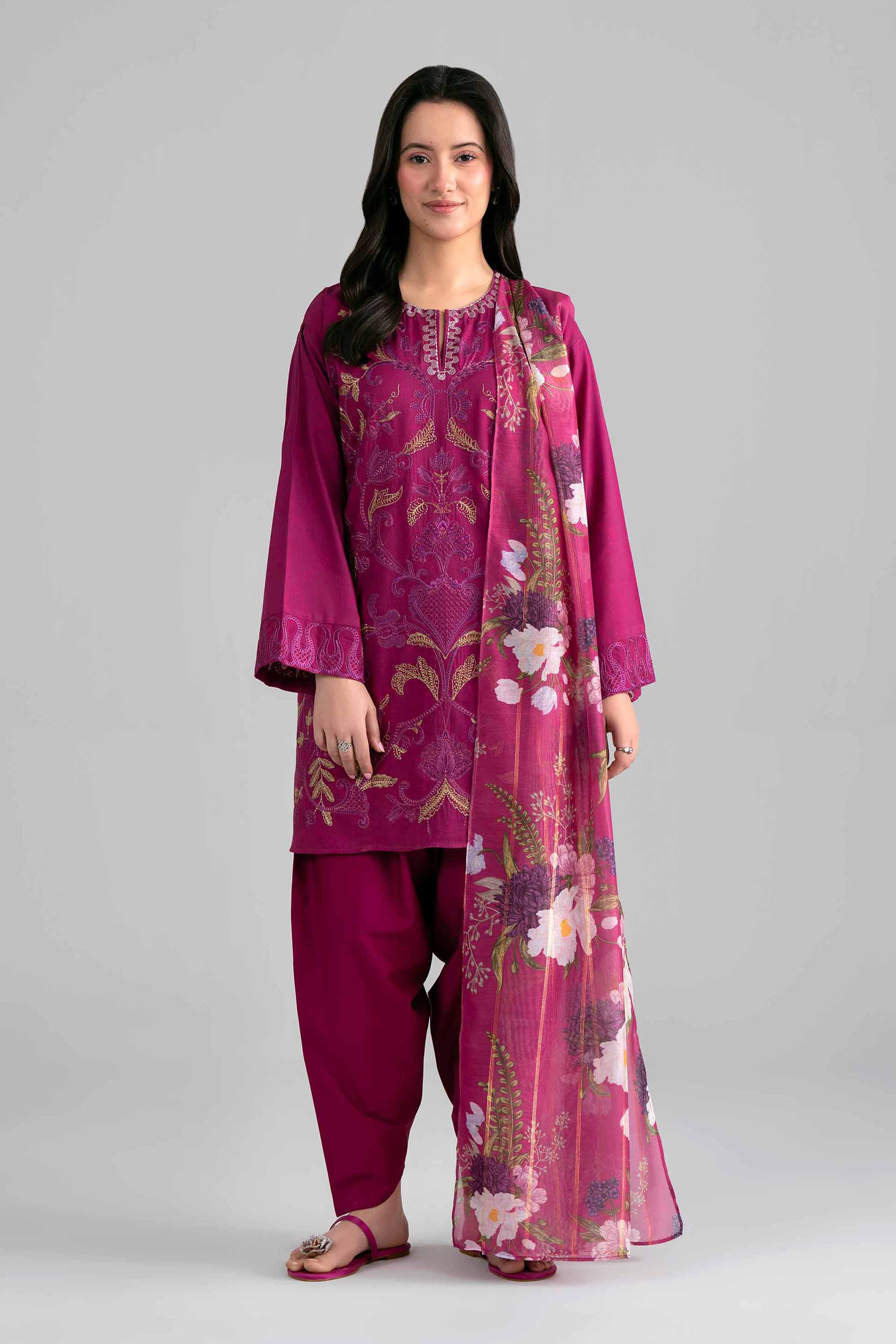 3 Piece - Printed Embroidered Suit - PE26-526