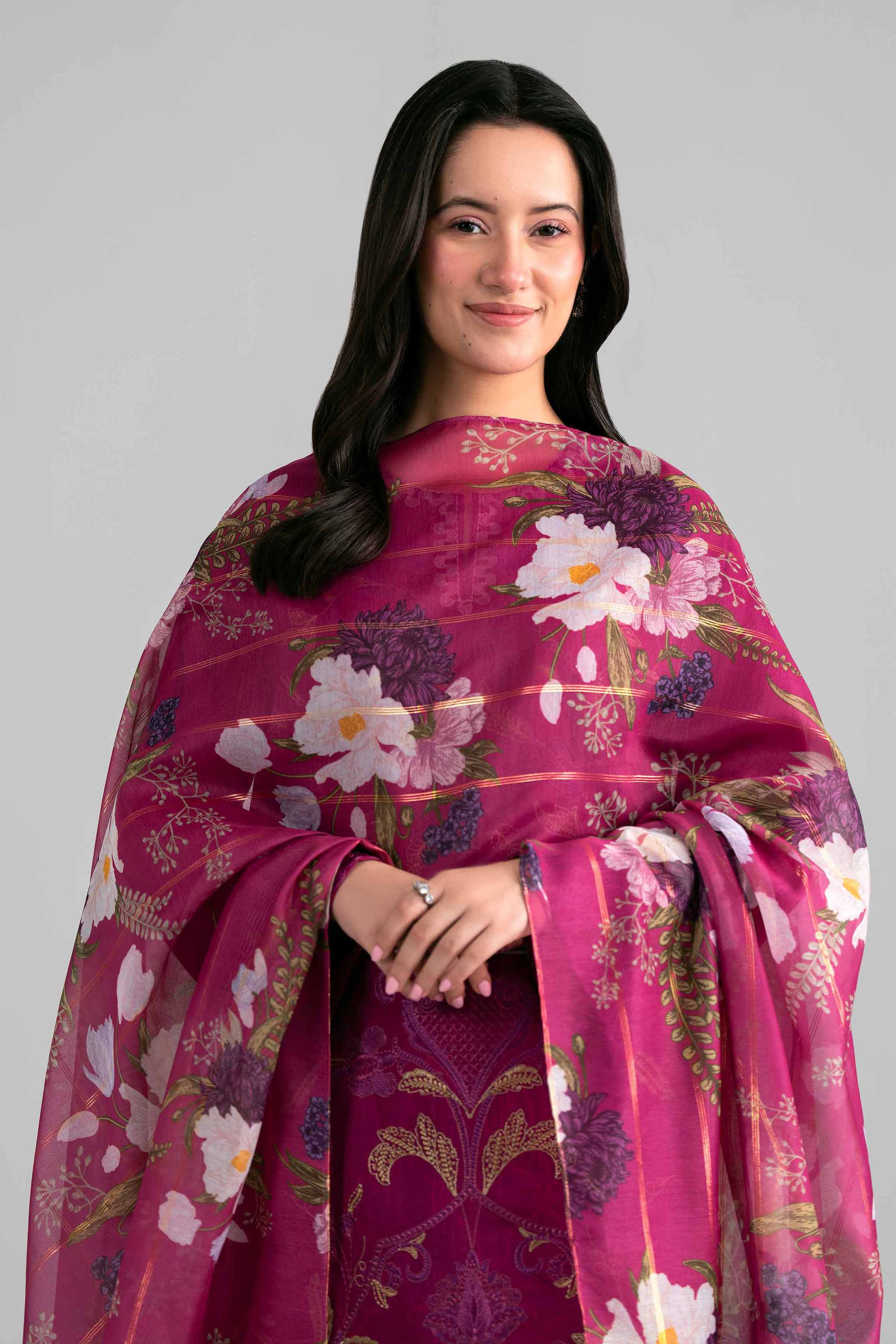 3 Piece - Printed Embroidered Suit - PE26-526